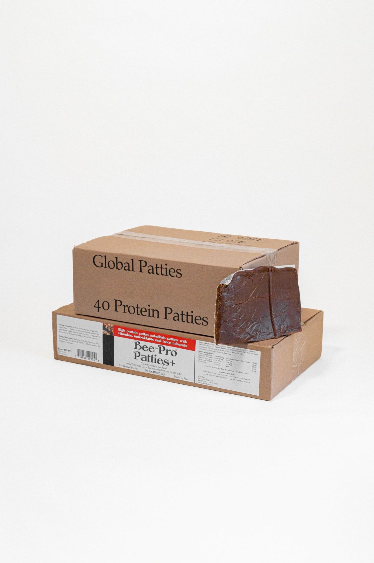 A collage of protein patties boxes for bee feeding on a white background
