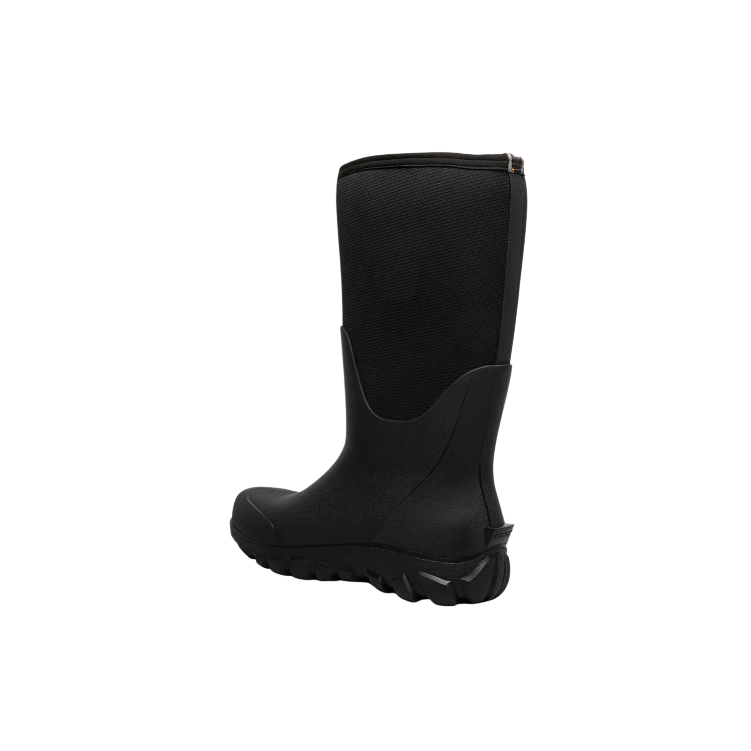 Black rubber boot on a white background