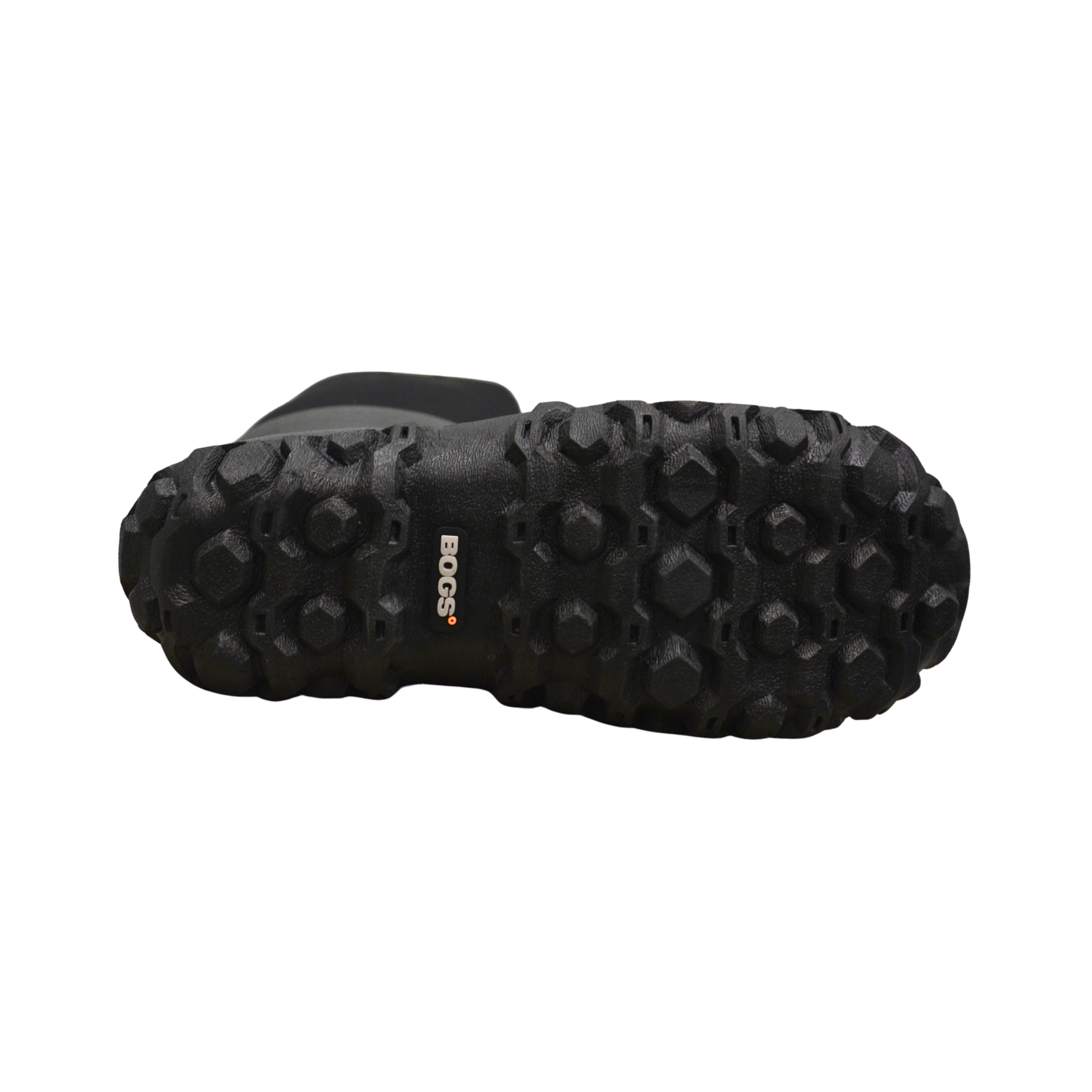 The sole of a BOGS boot on a white background