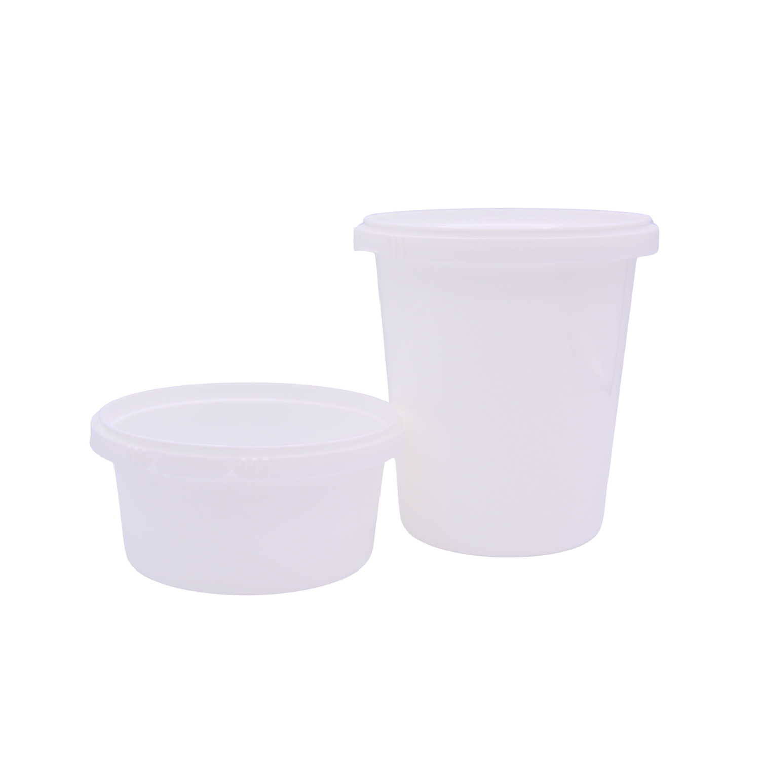 Two white plastic containers on a white background