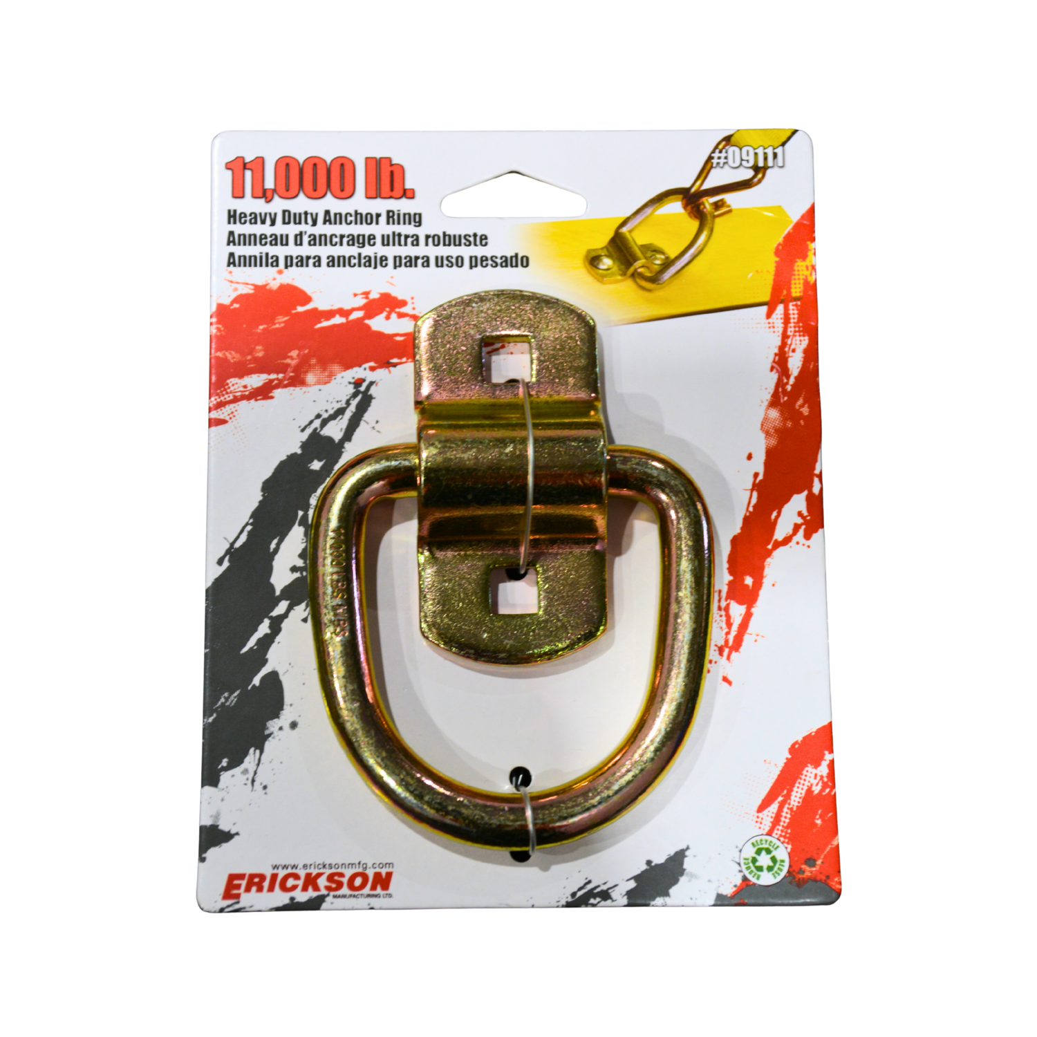 Heavy-duty anchor ring with red and white packaging on a white background