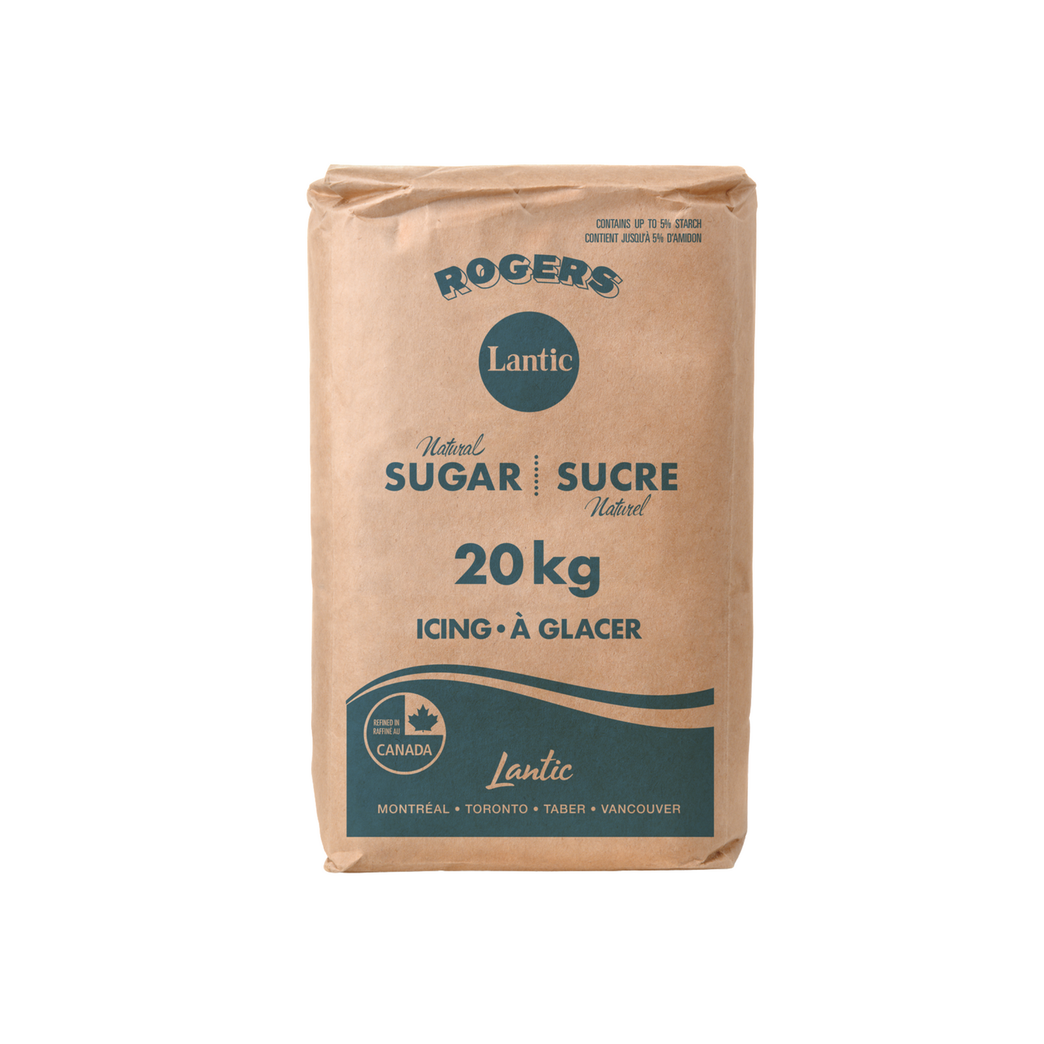 20kg Bag of Rogers icing sugar on a white background