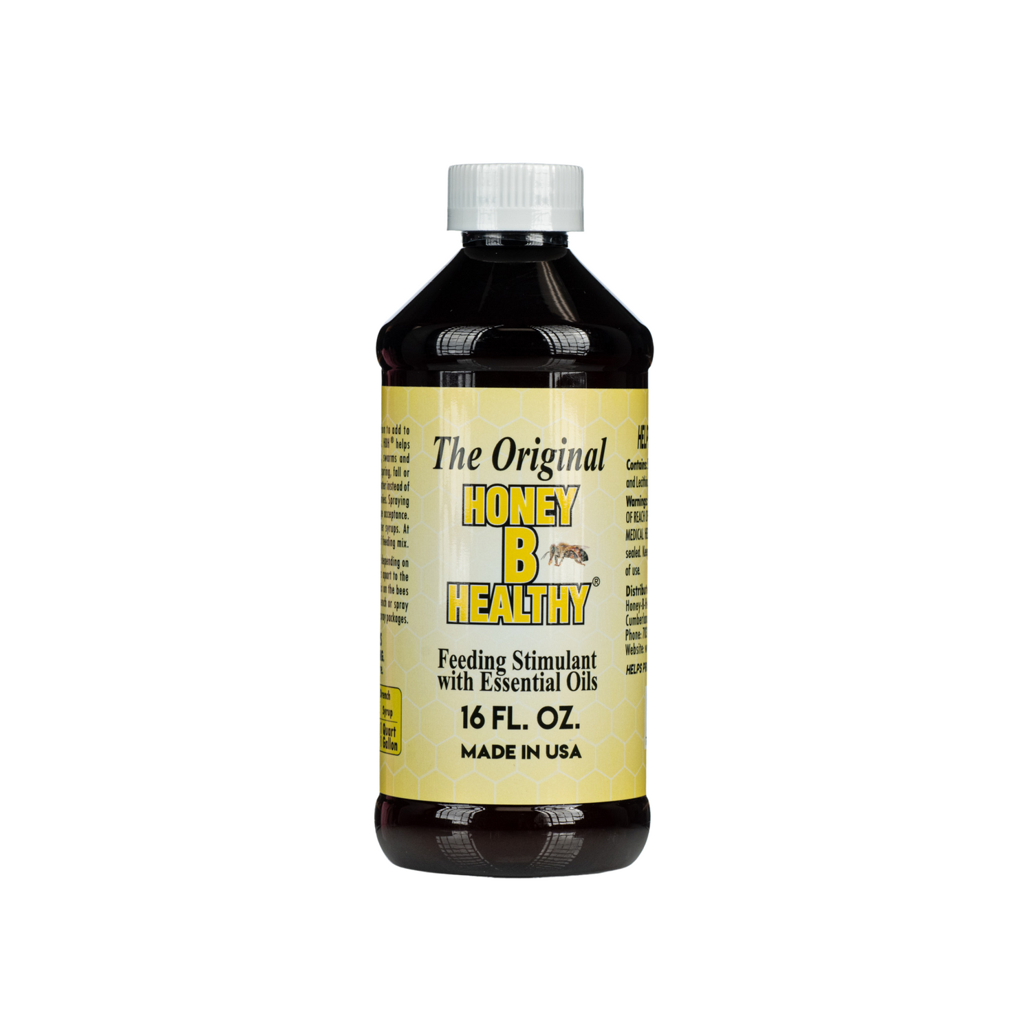 A 16 oz bottle of Honey B Healthy Feeding Stimulant with Essential Oils for honeybees.