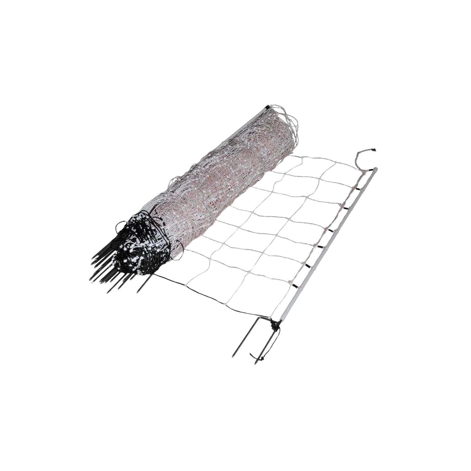 A roll of temporary electric fencing on a white background