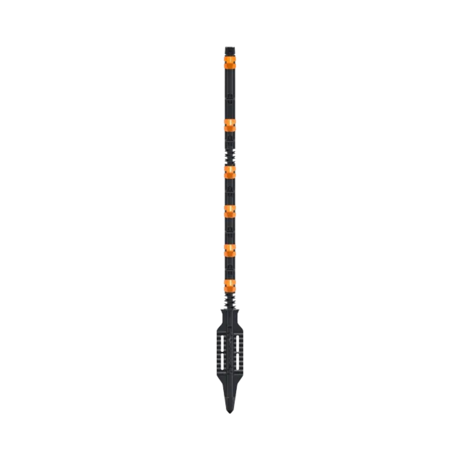 Black insulated electric fence with orange pre-formed wire attachment locations on a white background