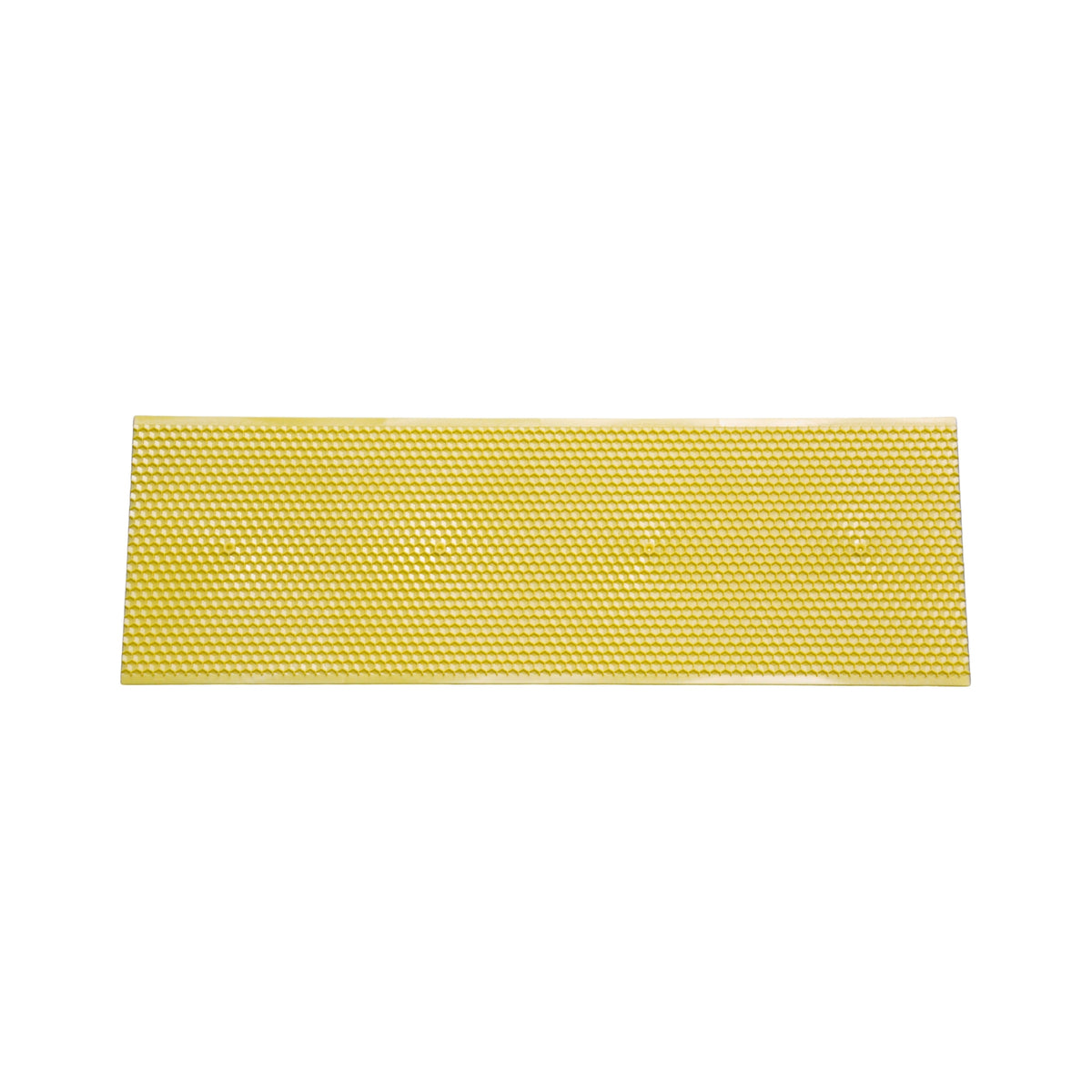 A yellow deep foundation sheet used in beekeeping on a white background