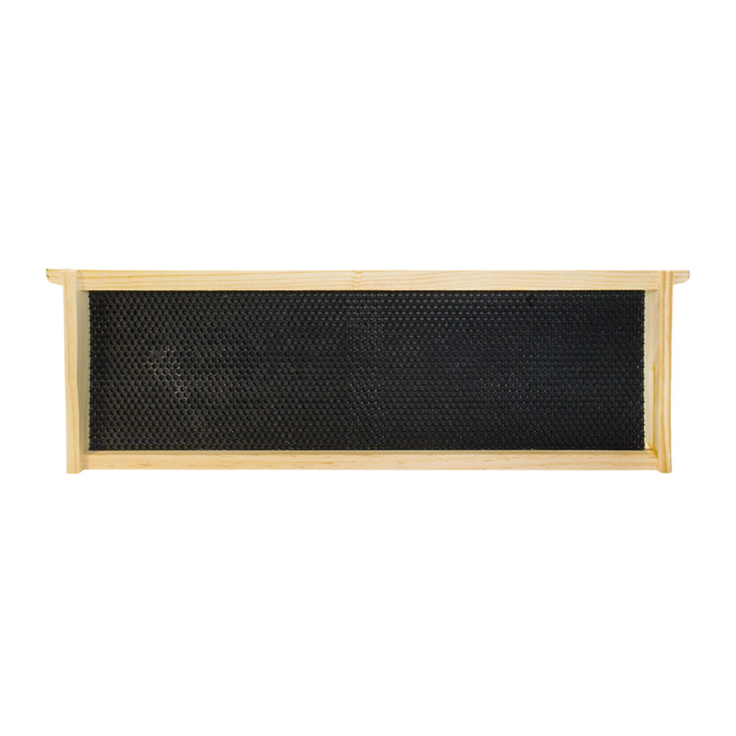 A black, shallow assembled beehive frame with a Ritecell foundation, typically used for beekeeping.