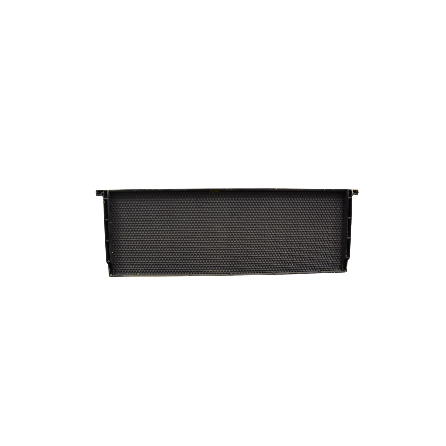 A black wax-coated plastic frame and foundation for beekeeping, designed to fit in a 6 5/8-inch super on a white background.