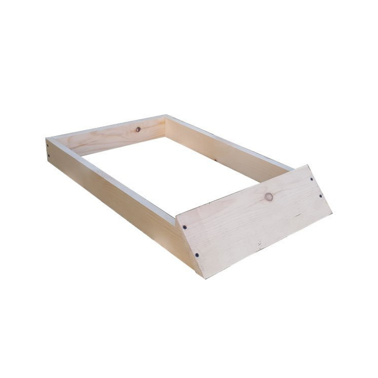 A wooden landing board, used to add a bit of extra space at the hive entrance, on a white background