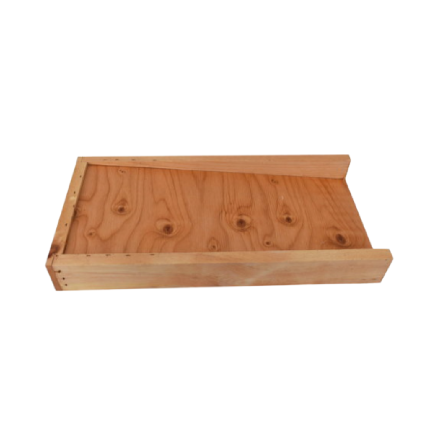 Wooden bottom board for a nuc on a white background