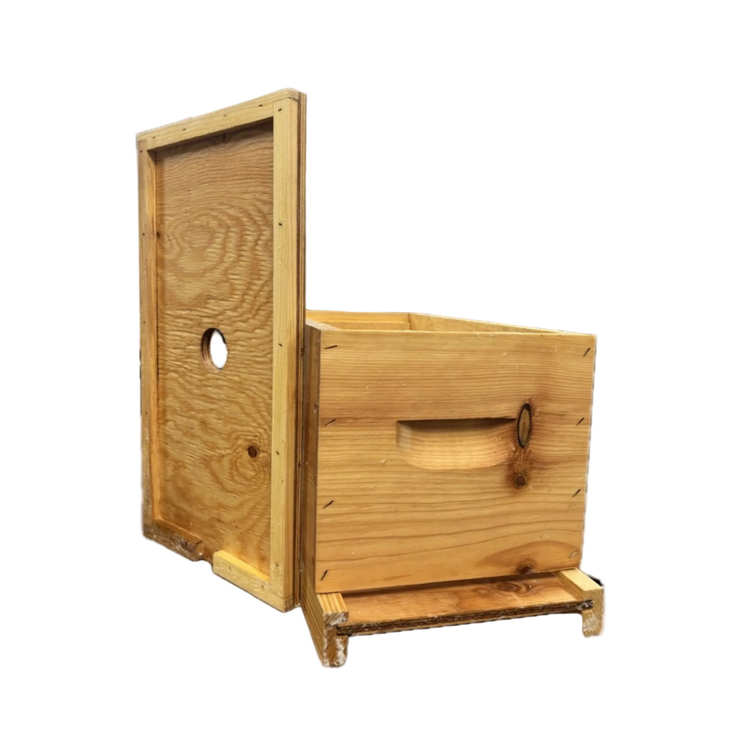 Wooden bee hive box on a white background