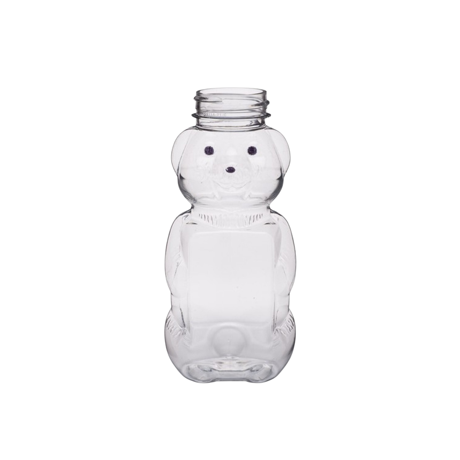 Clear plastic bear-shaped container on a white background