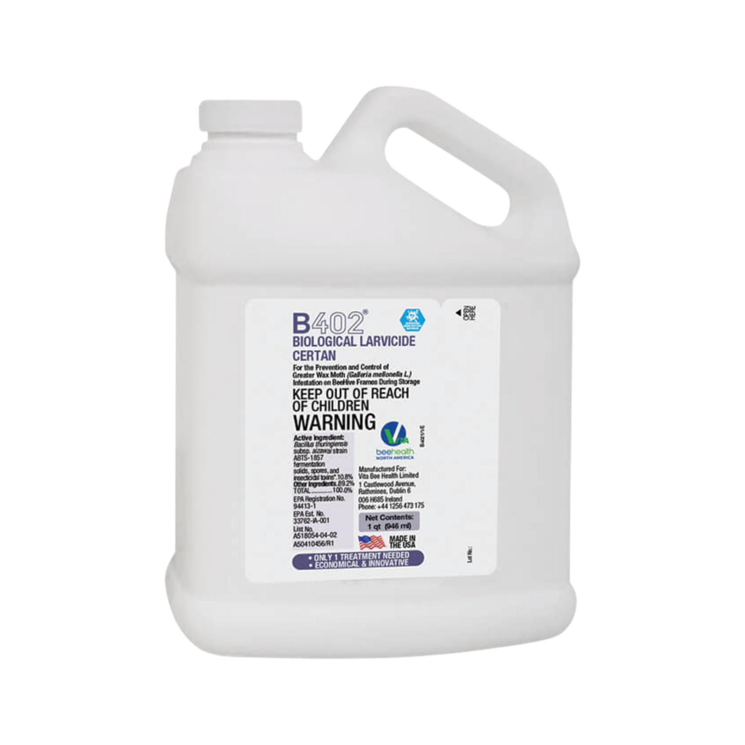 White container of B402 Biological Larvicide with label on a white background