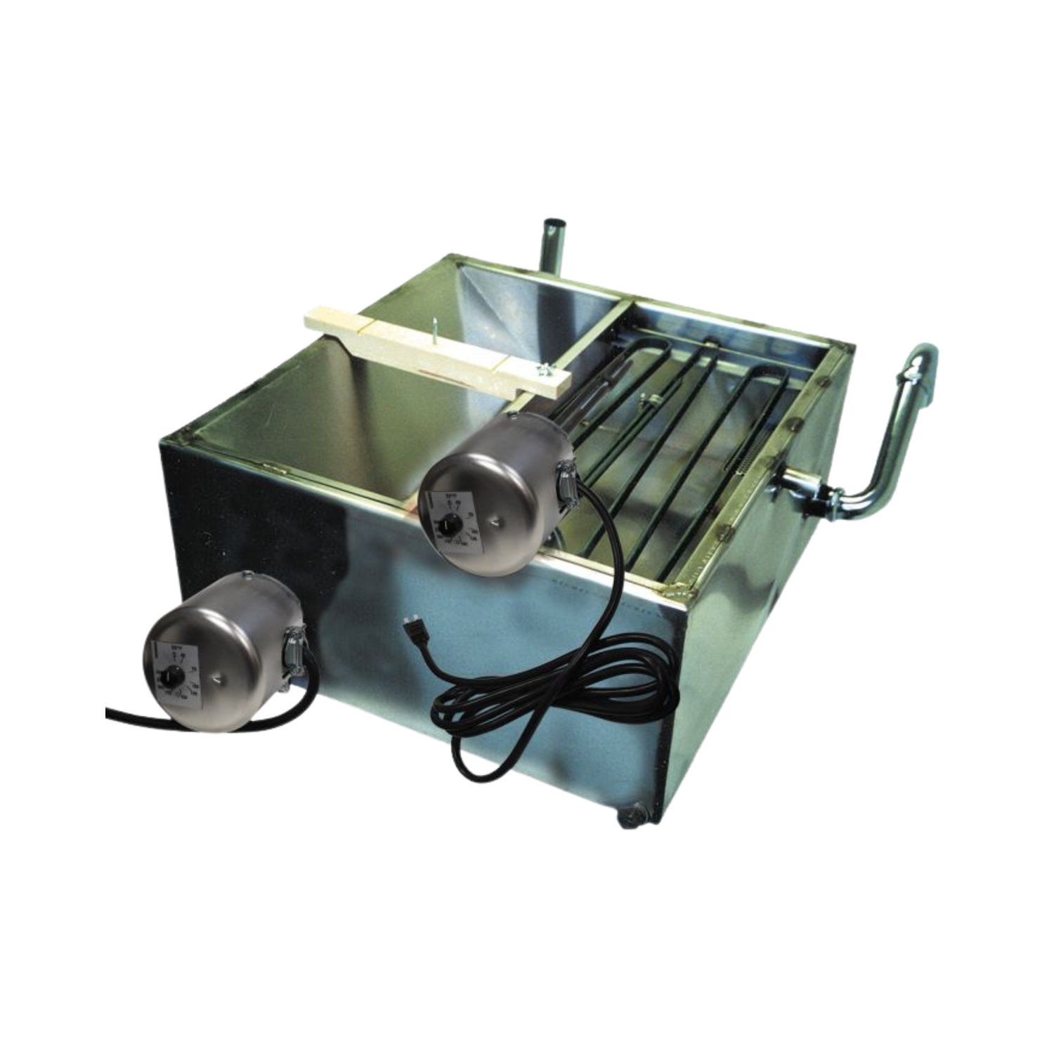 Metallic appliance with heating elements on a white background