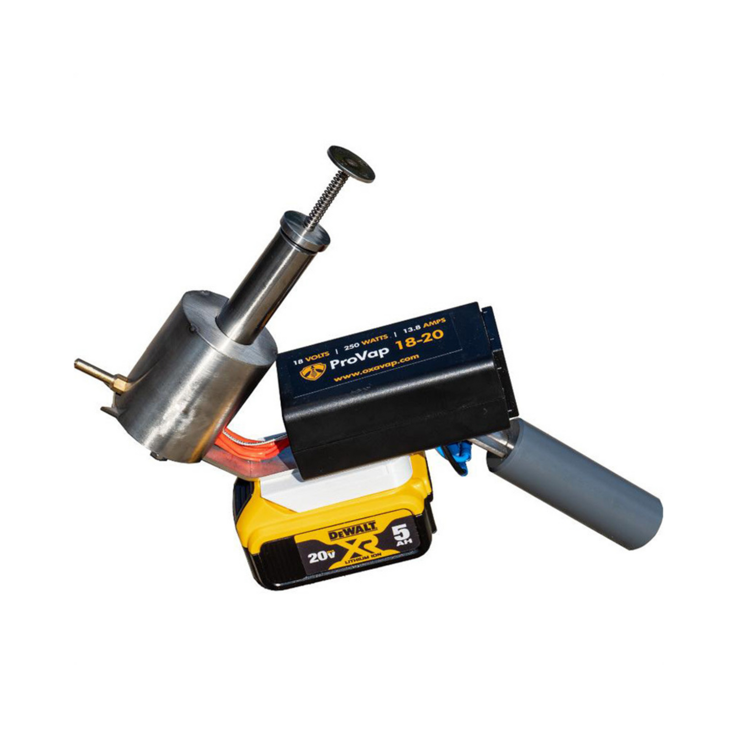 Handheld Pro Vap 18 with a cylindrical component and black handle on a white background