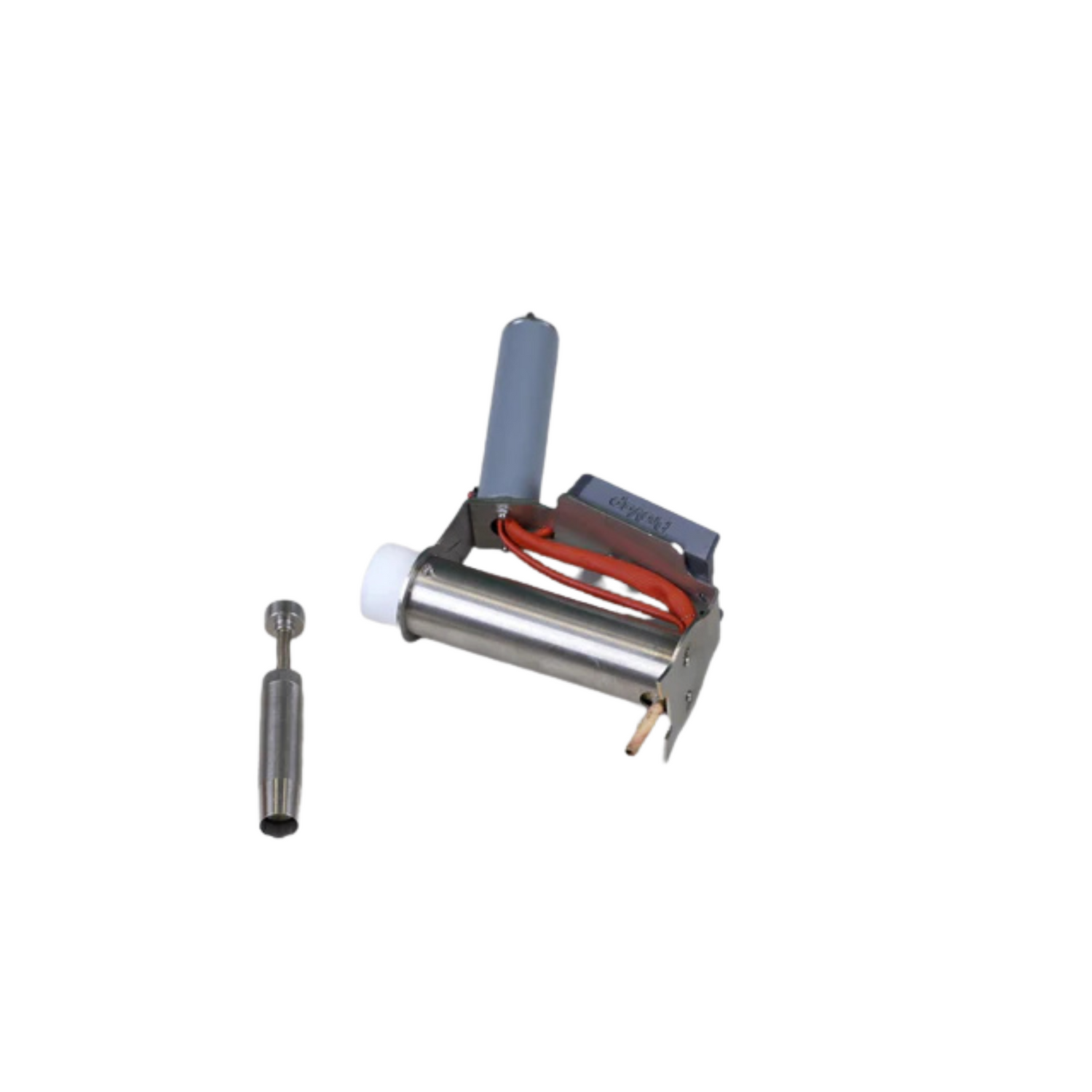 Another view of the metallic cylindrical tool called Pro Vap Easy that dispenses oxalic acid.