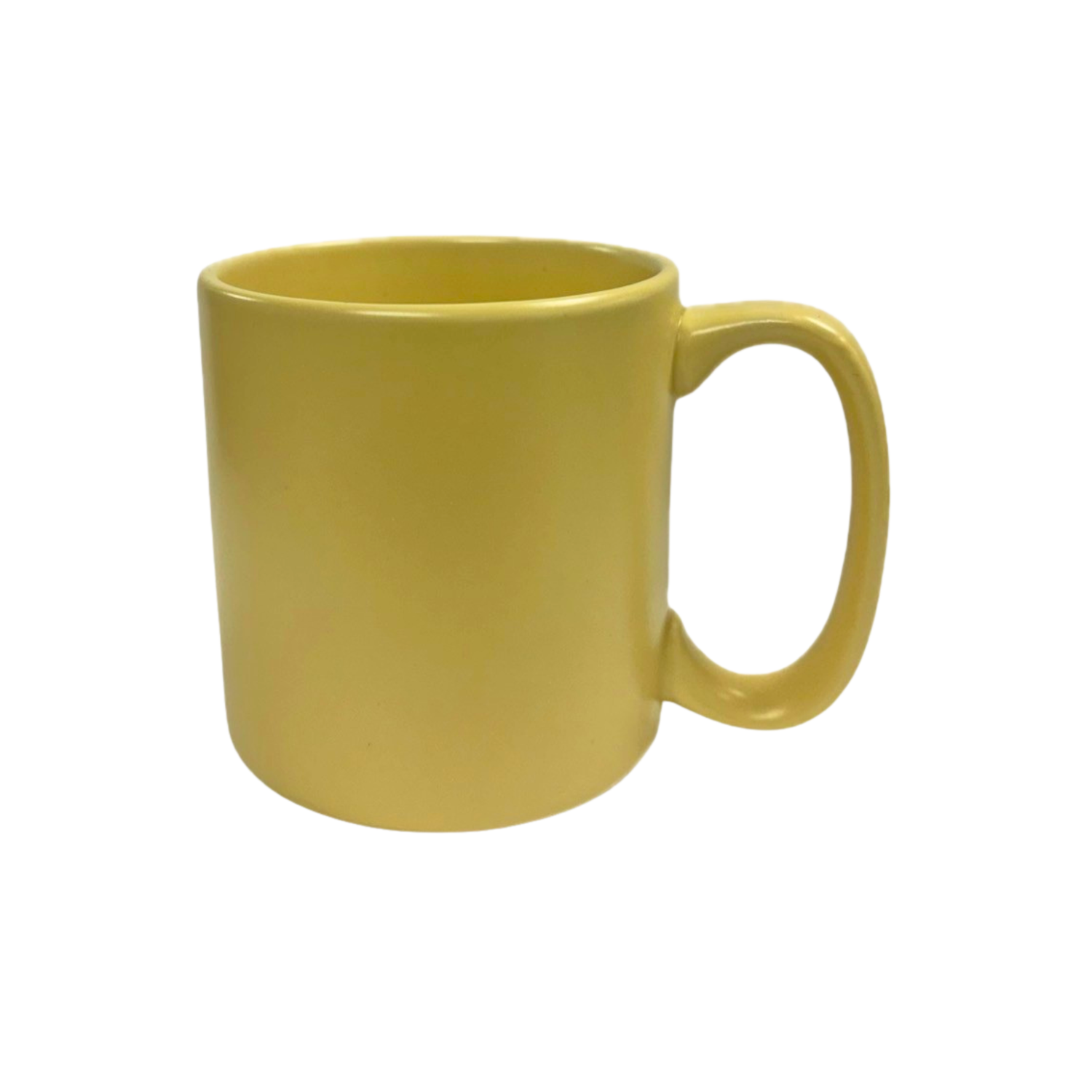A yellow mug on a white background