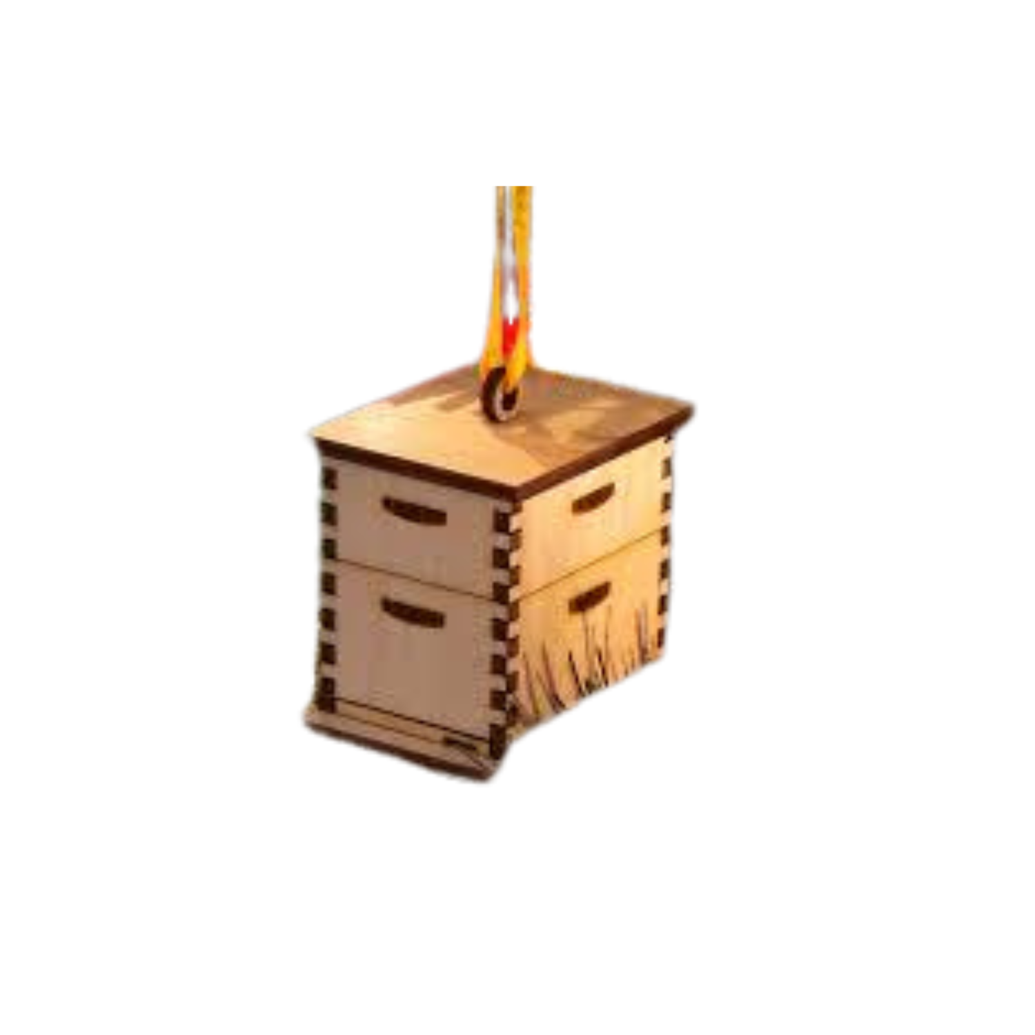 Wooden beehive ornament on a Christmas tree