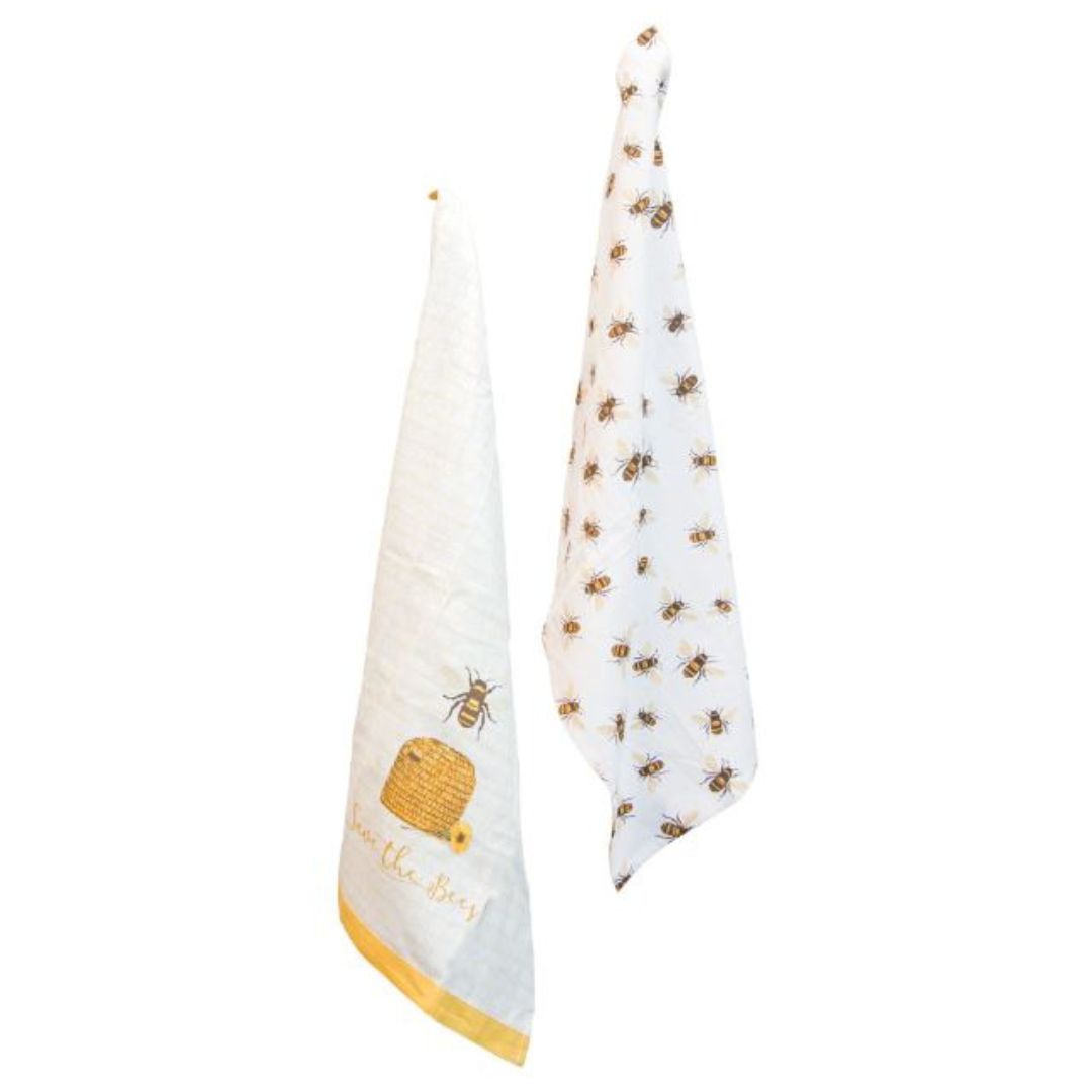 Two cotton tea towels with a