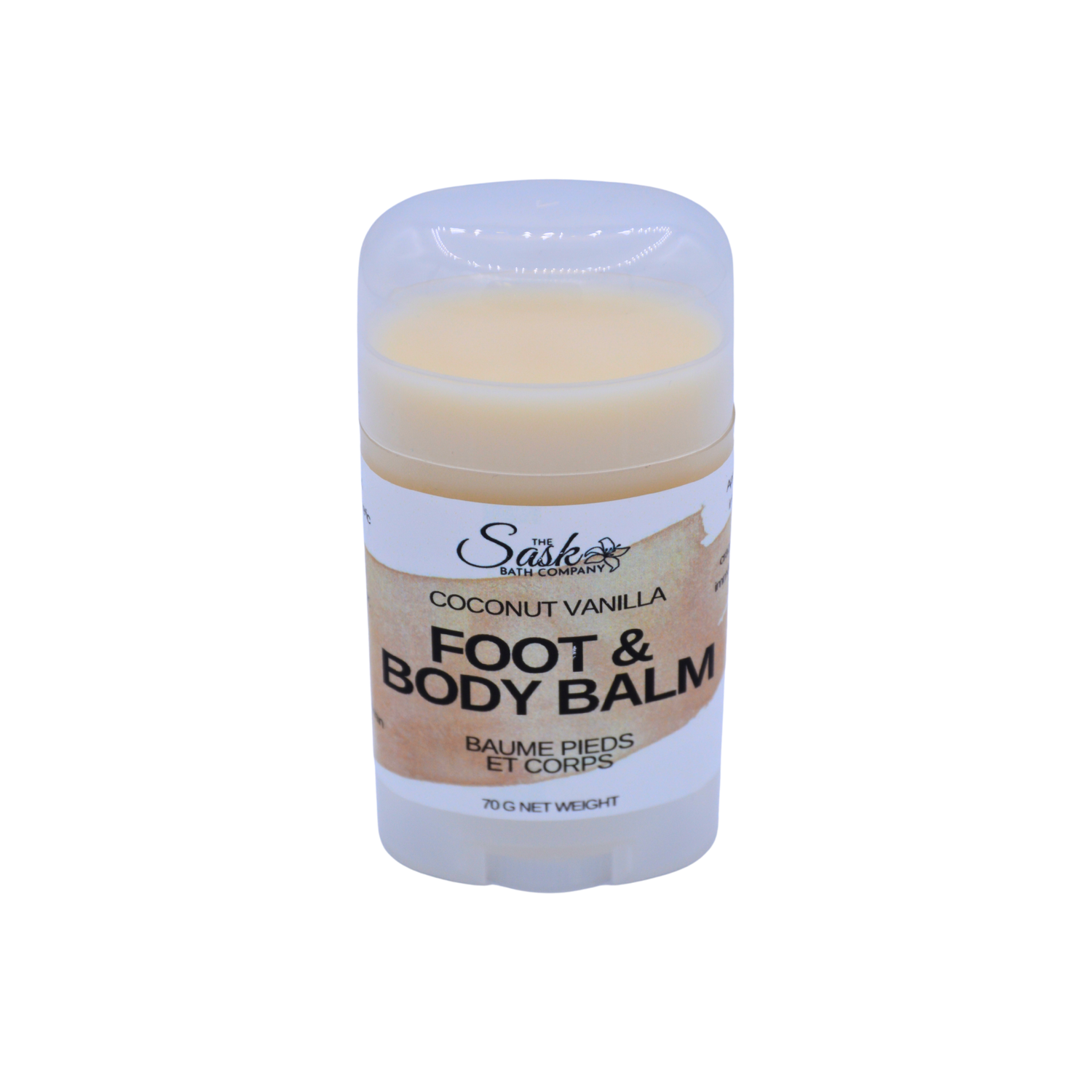 A single stick of foot and body balm in Coconut Vanilla scent shown on a plain white background.