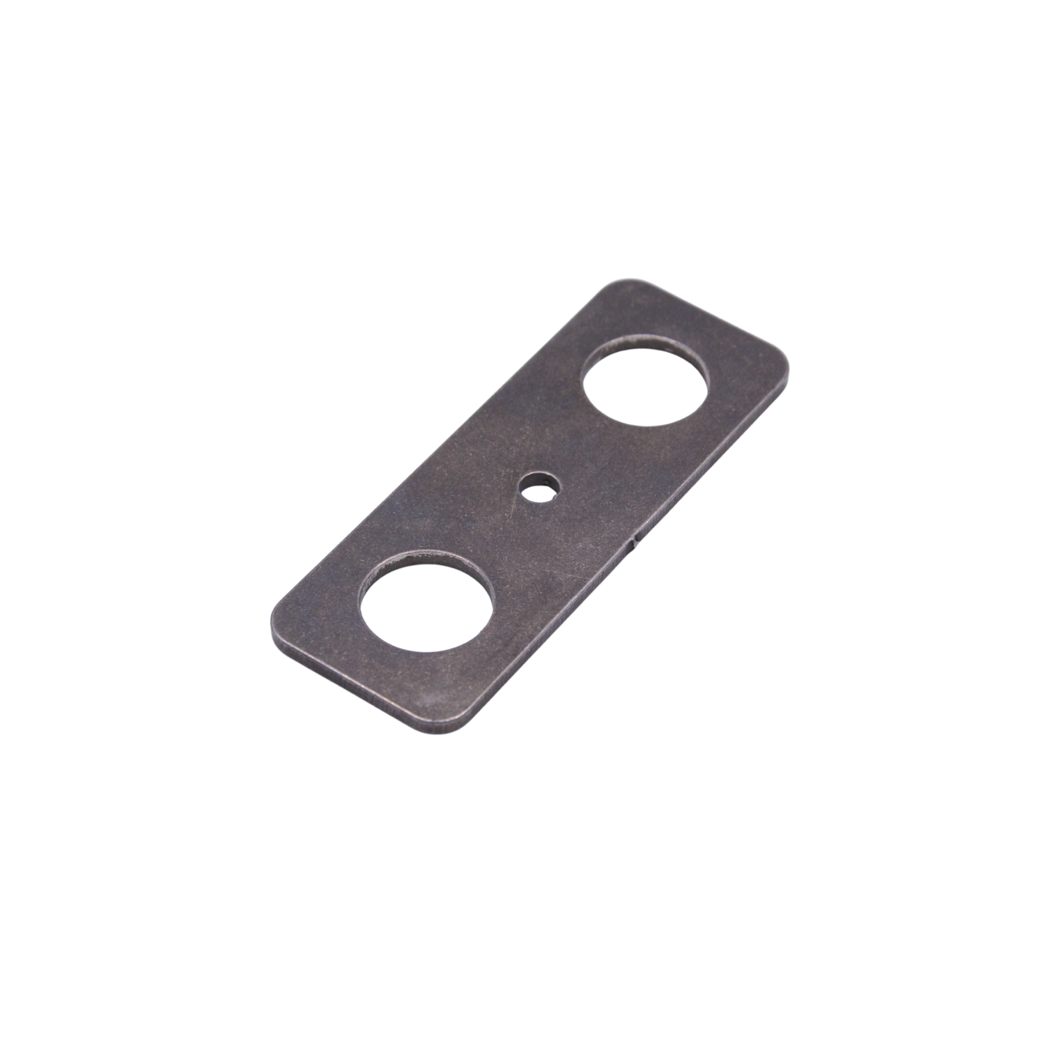 Metal bracket with two holes on a white background