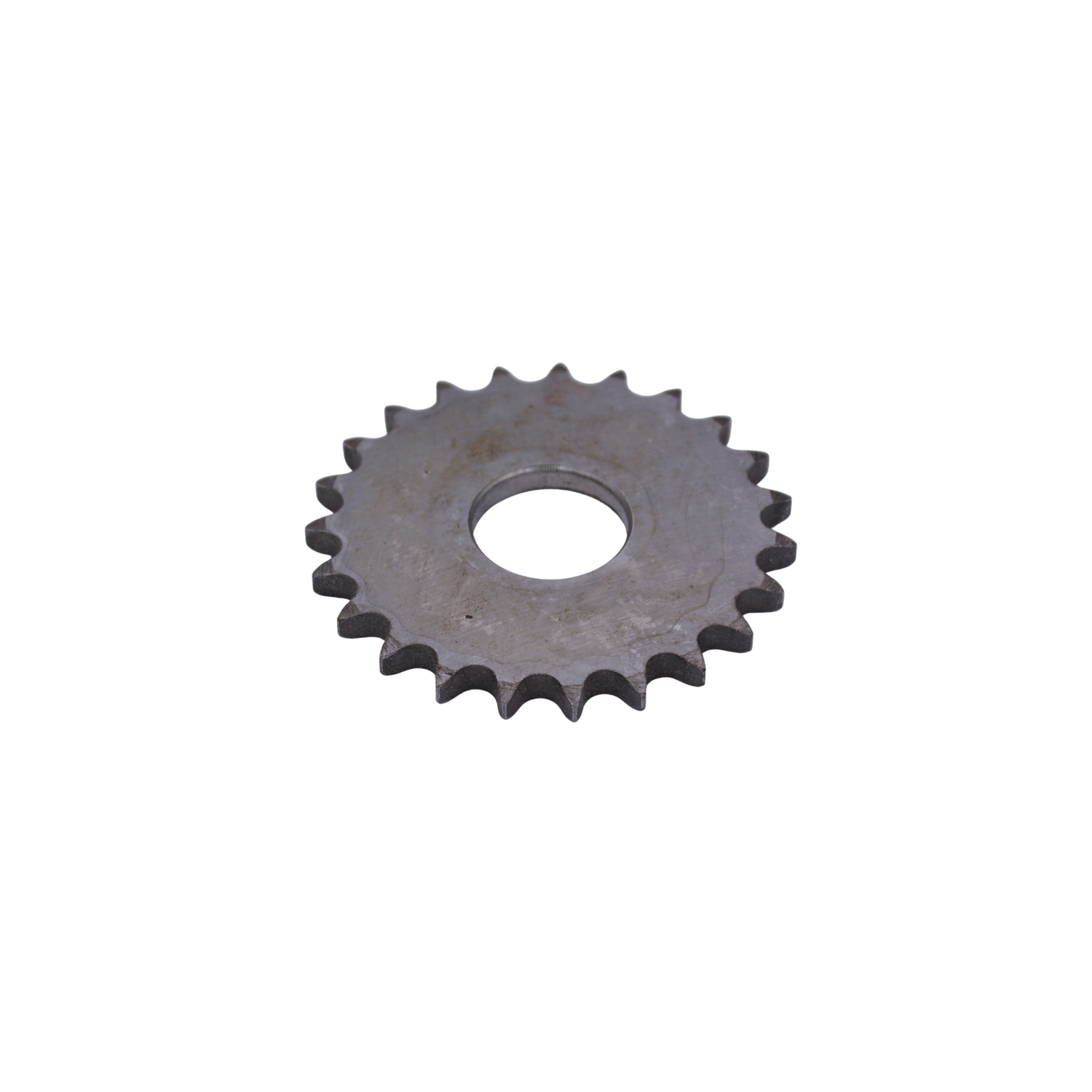A metal sprocket on a white background