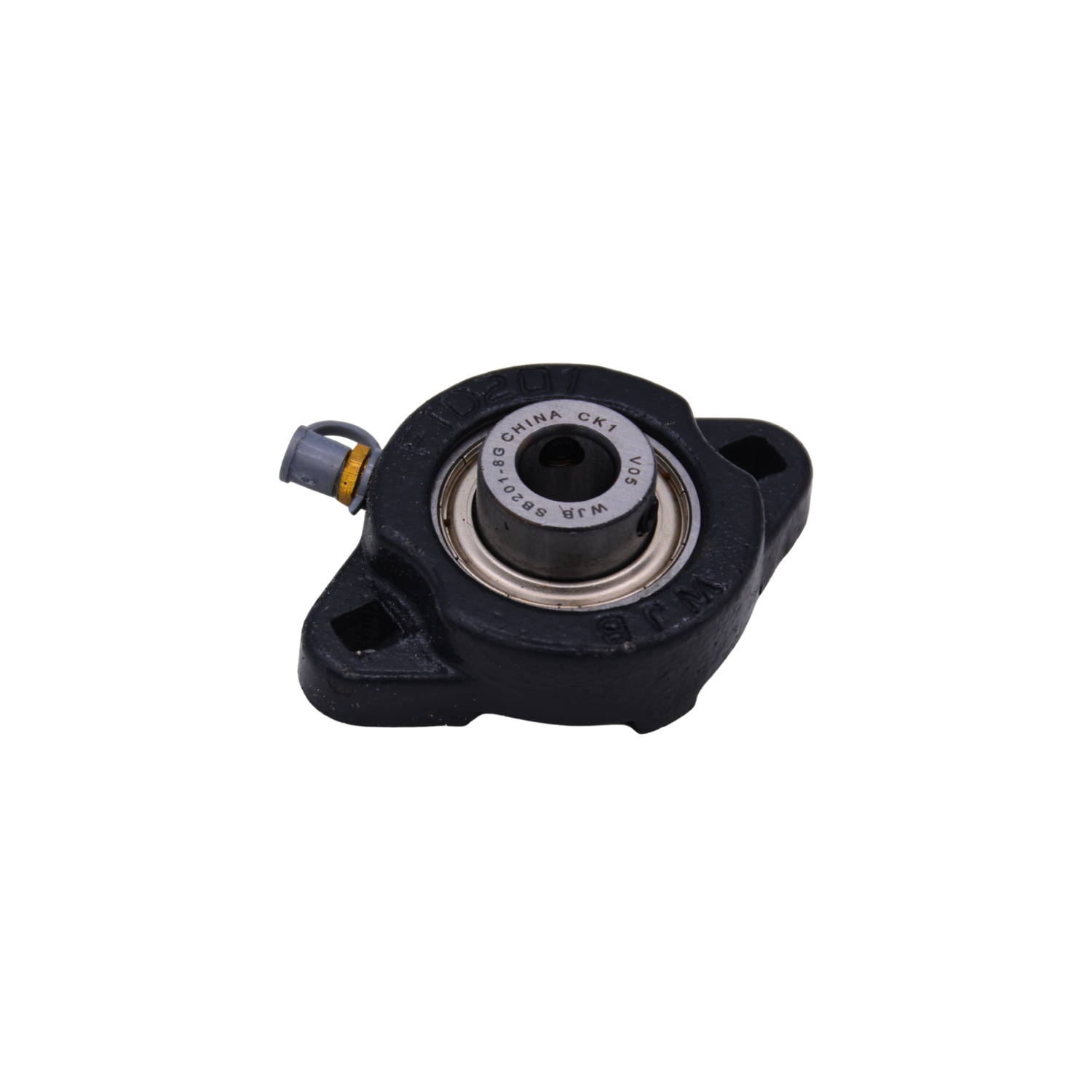 Black mechanical component with bearings on a white background