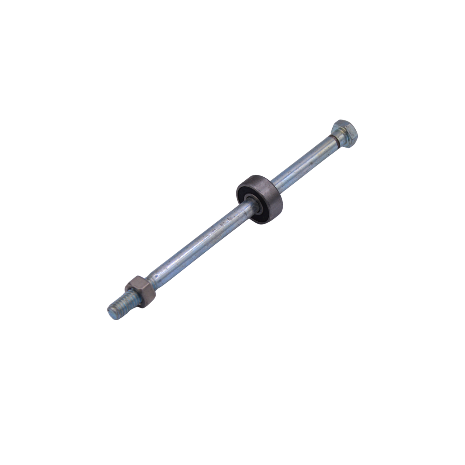 Metal rod with two metal cylindrical washers on a white background