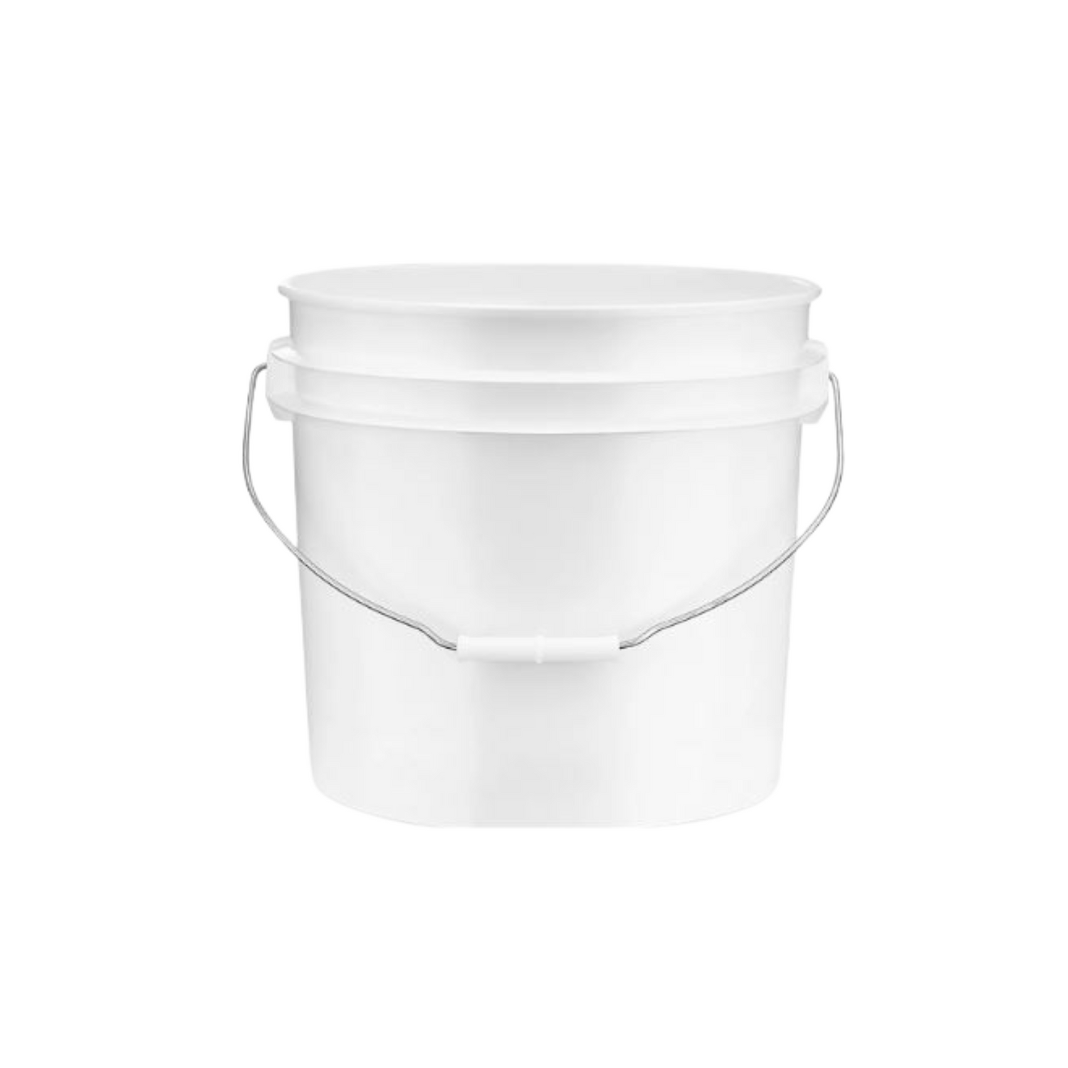 White plastic pail with a handle on a white background