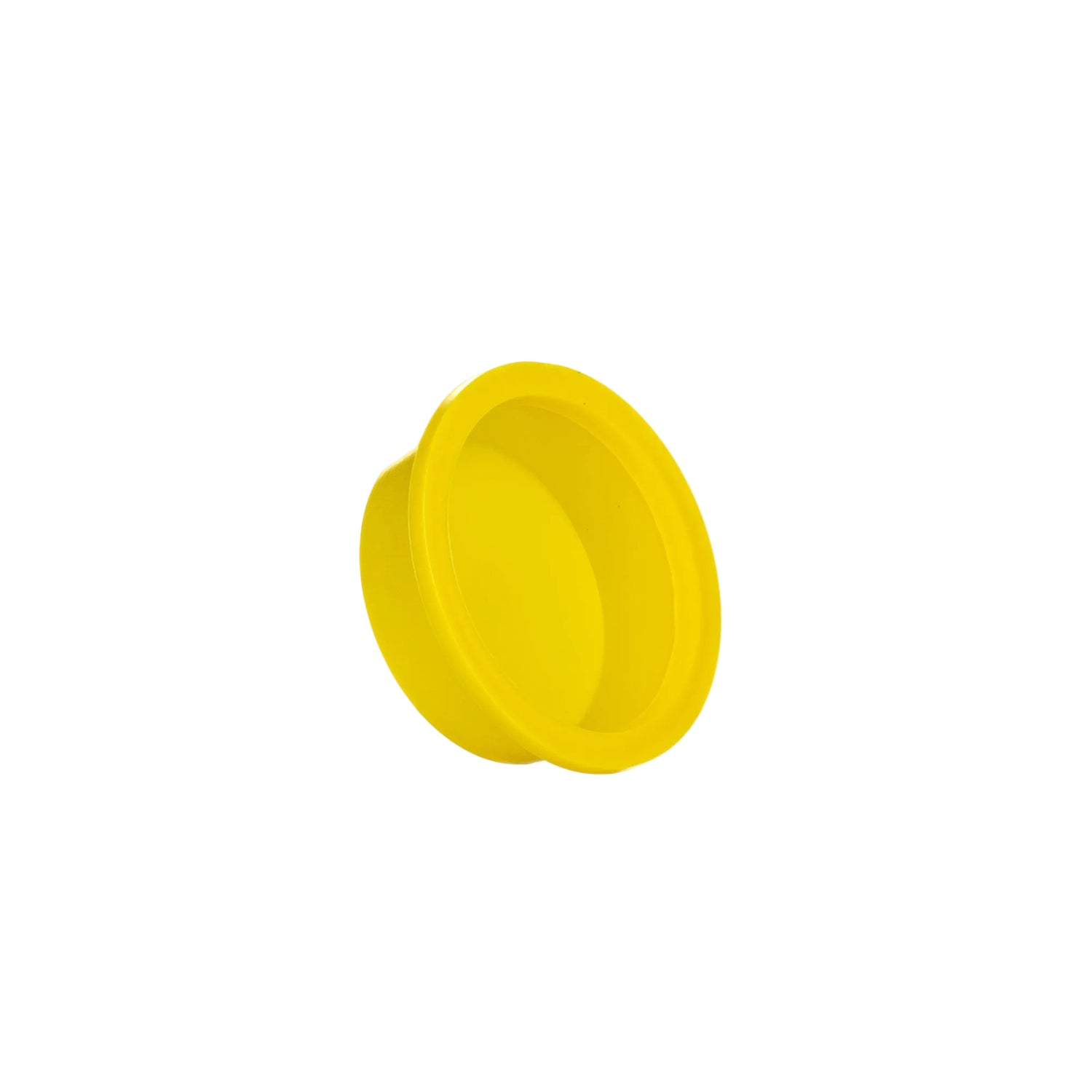 A side view of a single yellow plastic plug designed for use in beekeeping.
