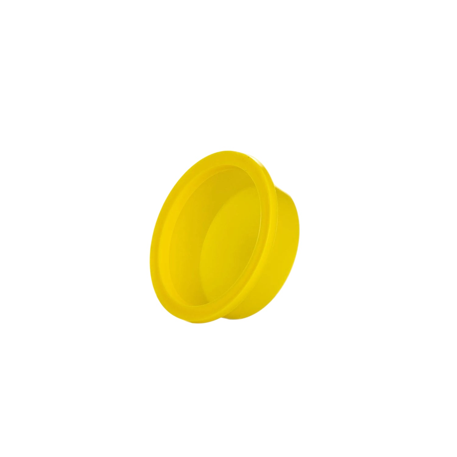 A side view of a single yellow plastic plug designed for use in beekeeping.