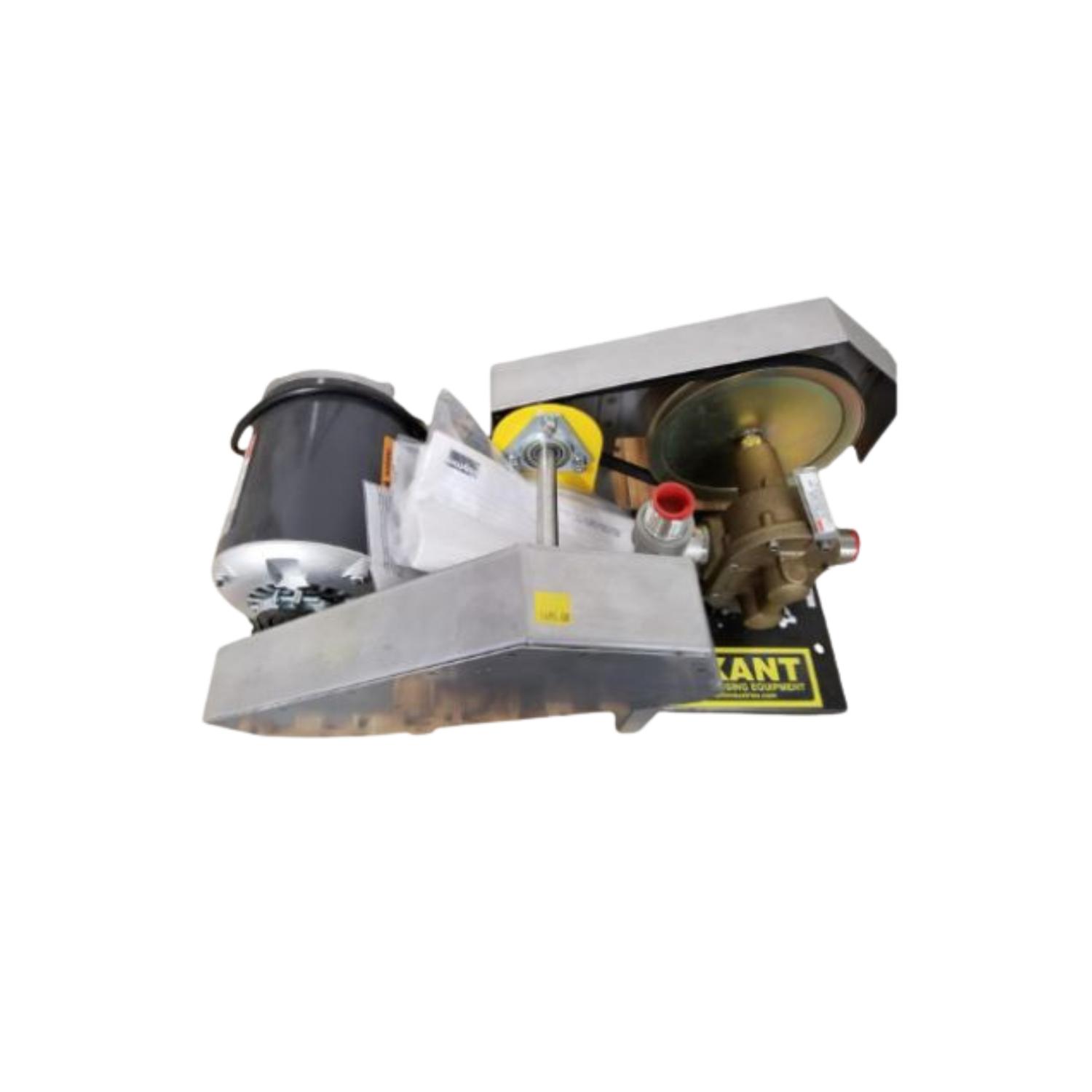 Industrial machine with various components on a white background