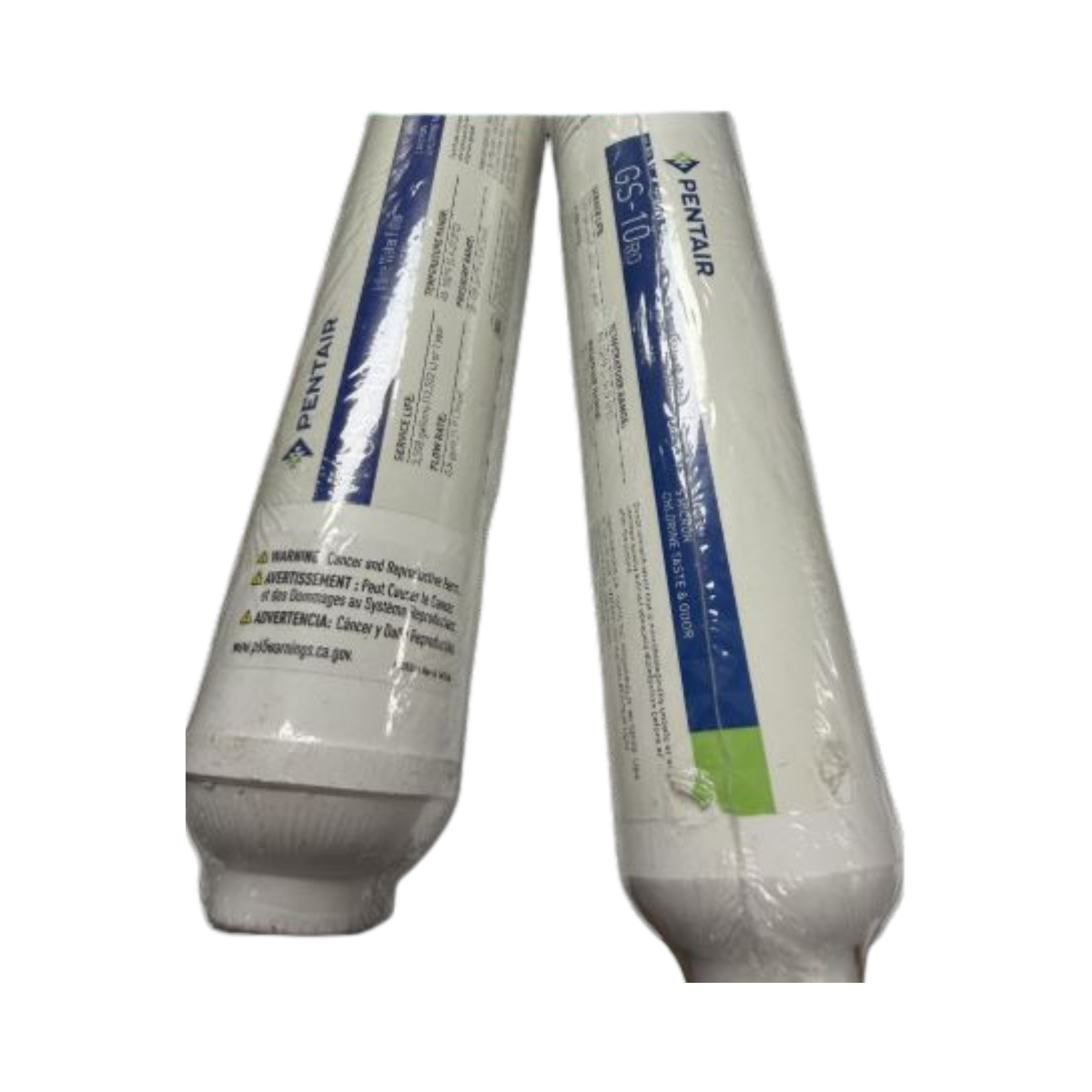 Two Pentair water filter cartridges on a white background