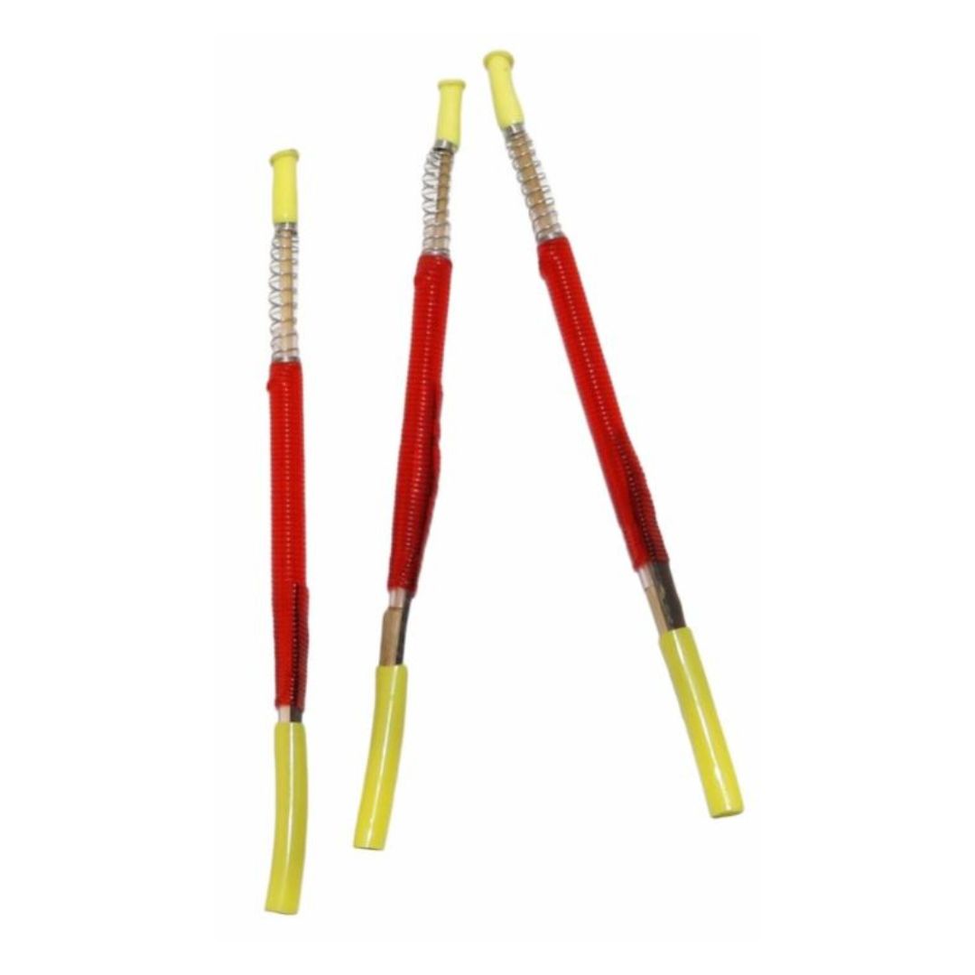A set of three Chinese grafting tools for beekeeping, with red handles and yellow tips.