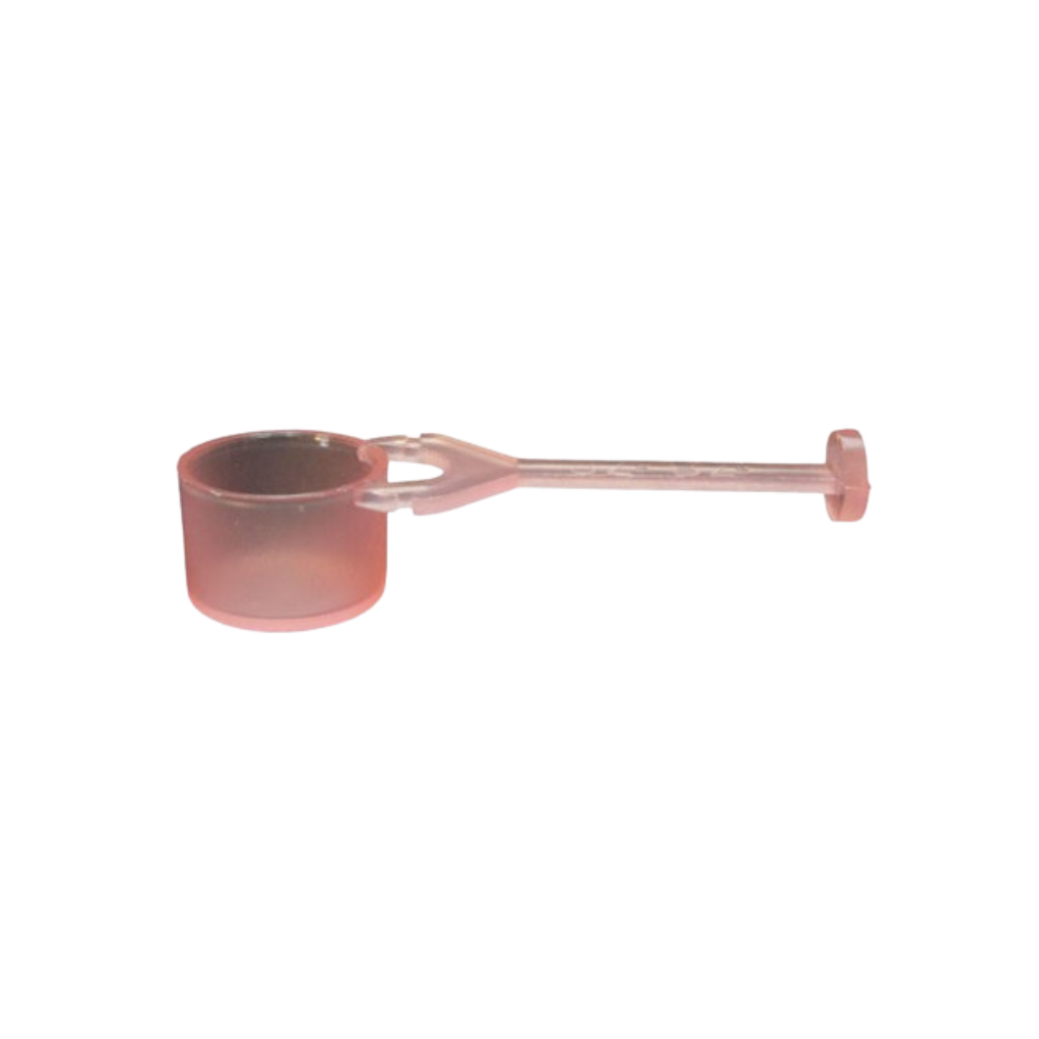 A small translucent plastic tool with a shallow cylindrical cup at one end and a long narrow handle. The cup is smooth-sided and open at the top, and the handle has a flat thumb pad at the opposite end. The tool is photographed against a plain white background.