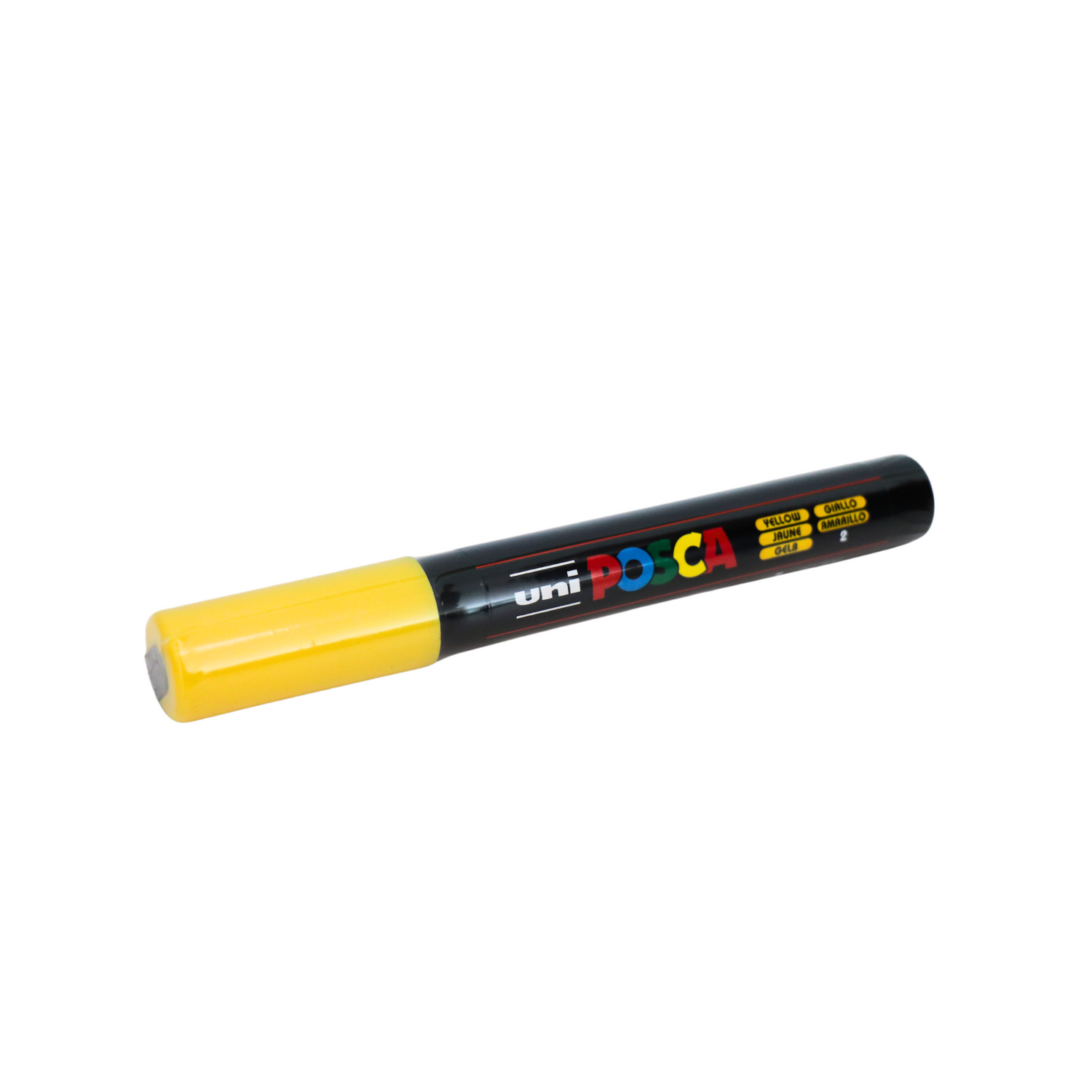 A yellow queen marking pen used for easy identification and tracking of the queen, on a white background