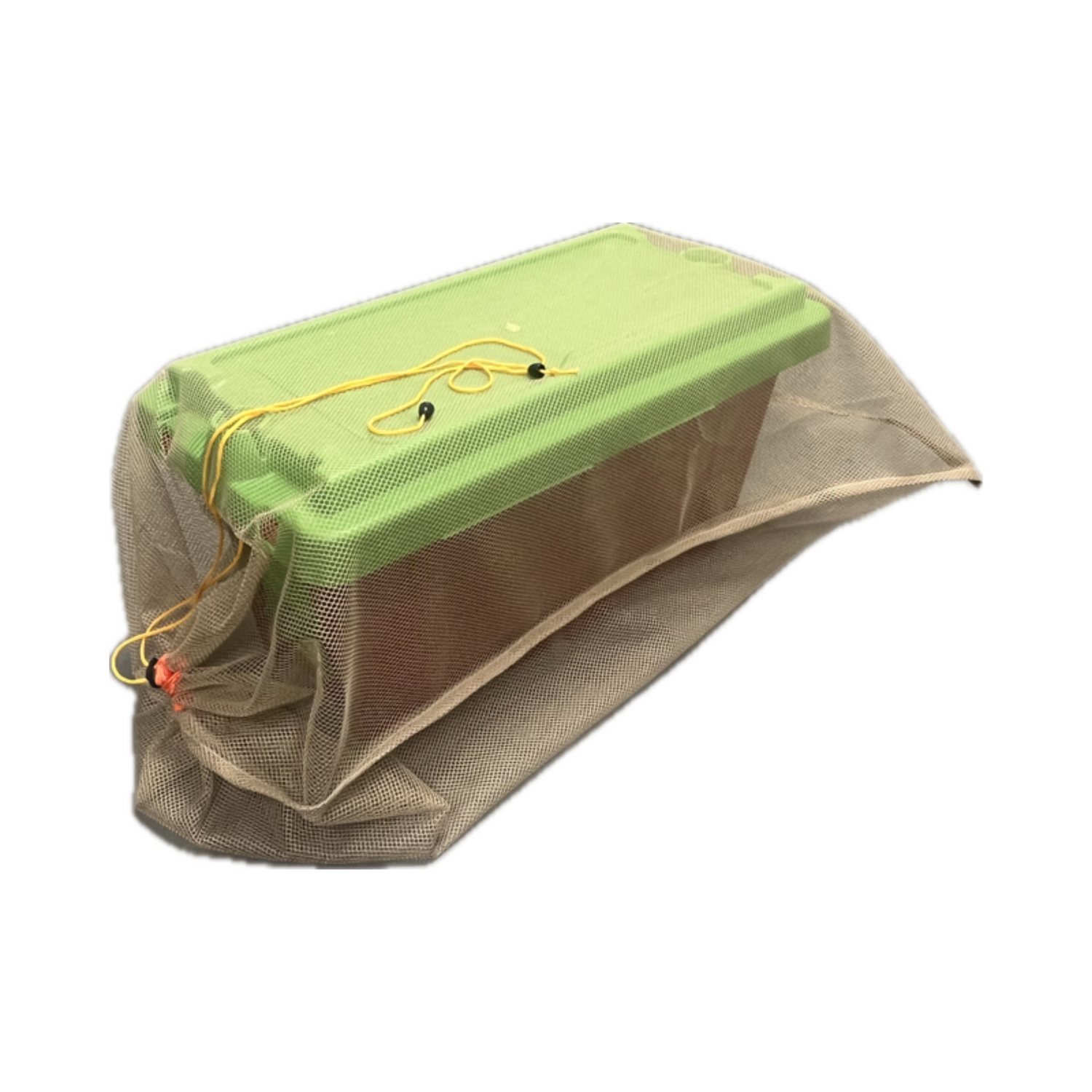 Example of mesh nuc transport bag in use on a white background