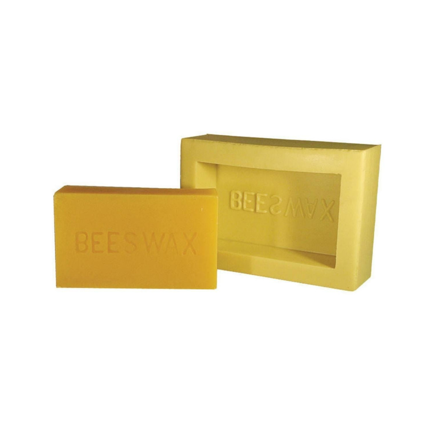 A yellow silicone mold for beeswax with an example of its creation on a white background