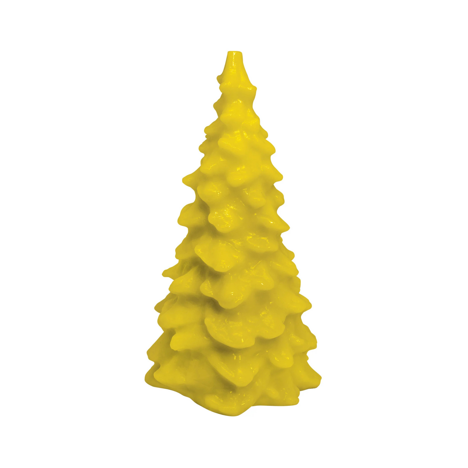 Yellow Christmas tree-shaped candle on a white background
