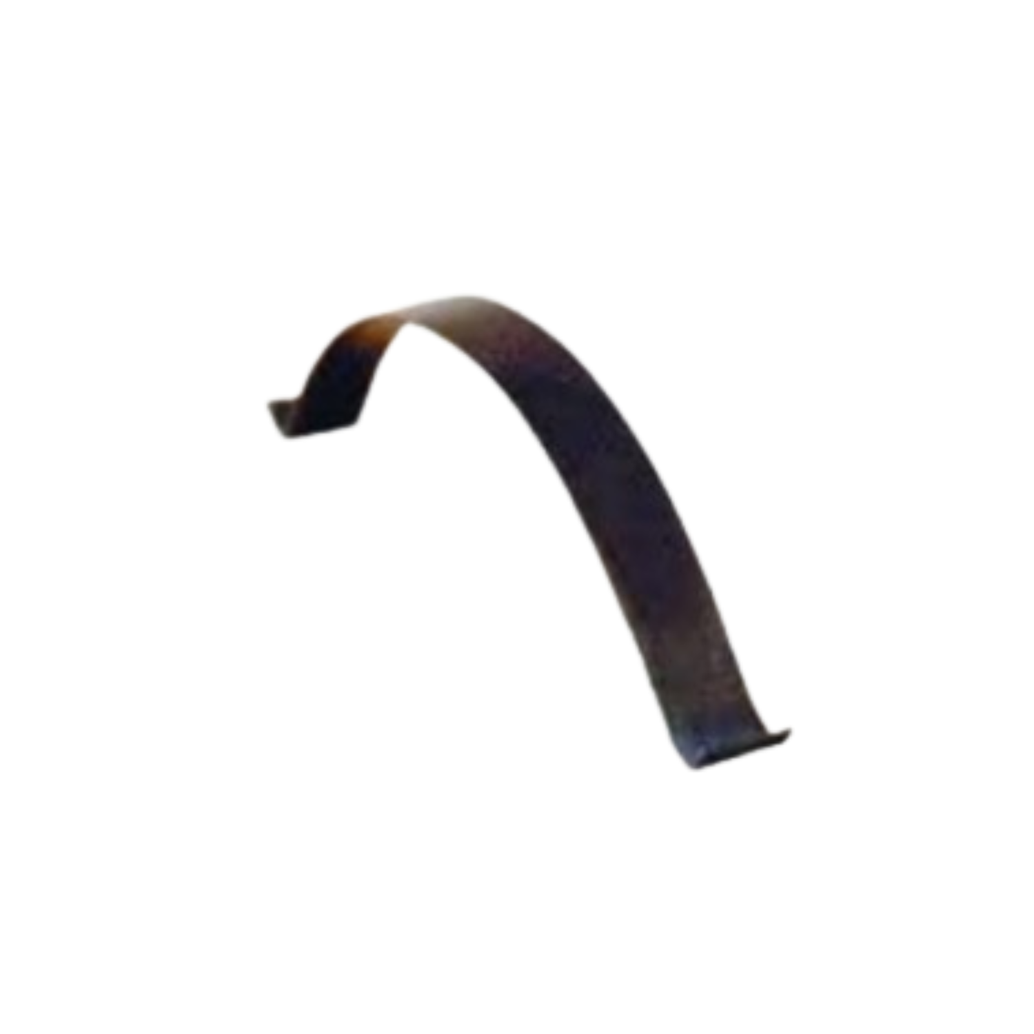 A small, curved metal strip with flat, slightly flared ends, appearing like a spring clip or tension bracket, shown against a plain white background.