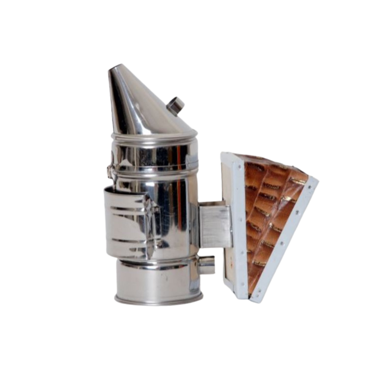 Metal mini bee smoker on a white background