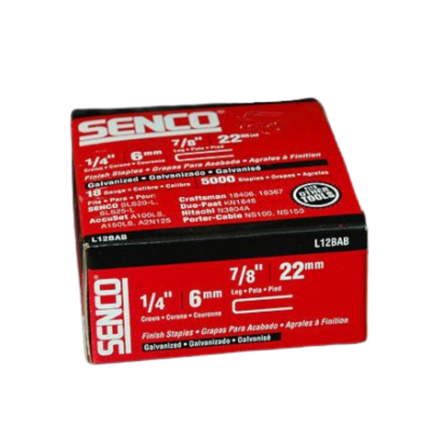 Box of Senco staples on a white background