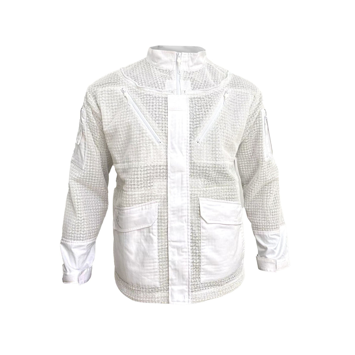 A white beekeeping jacket on a white background