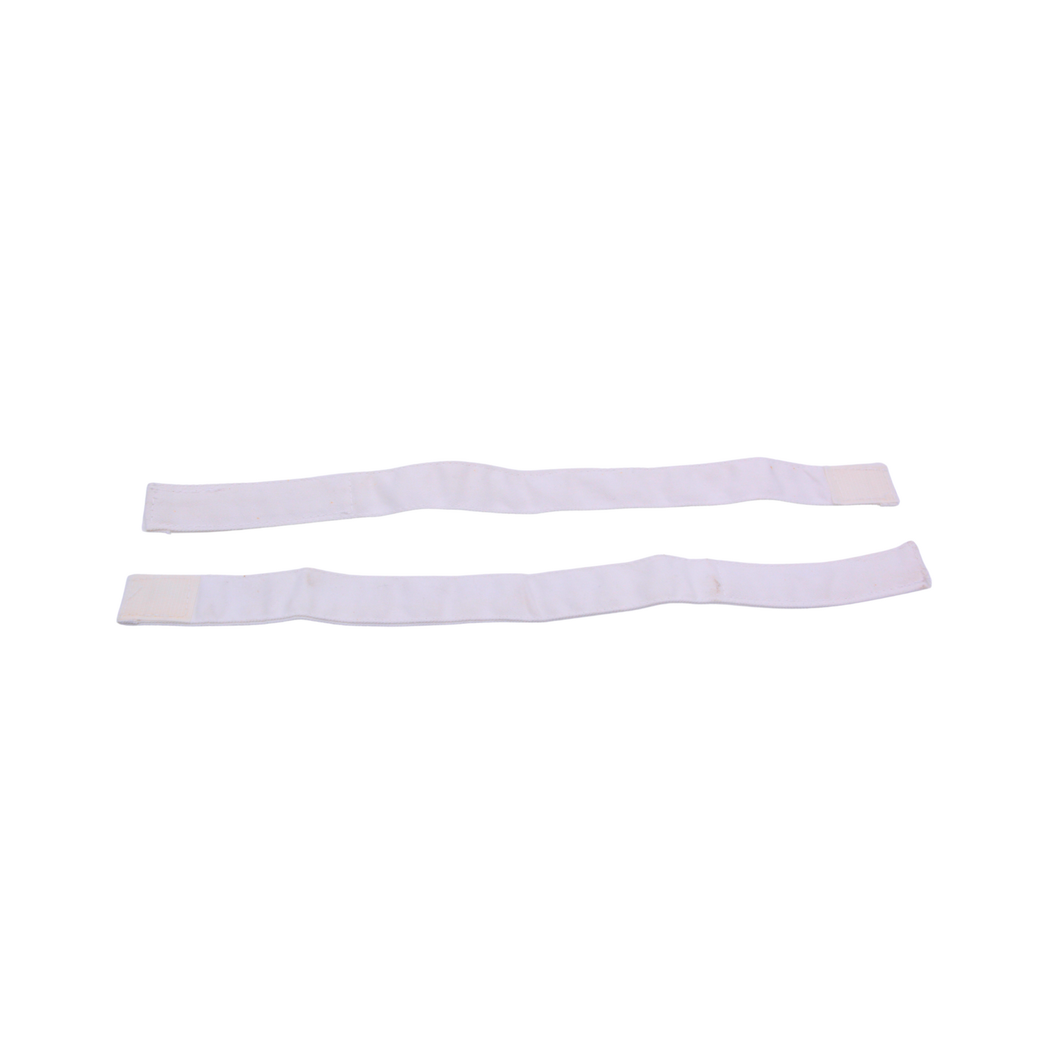 Two white Velcro boot bands on a white background
