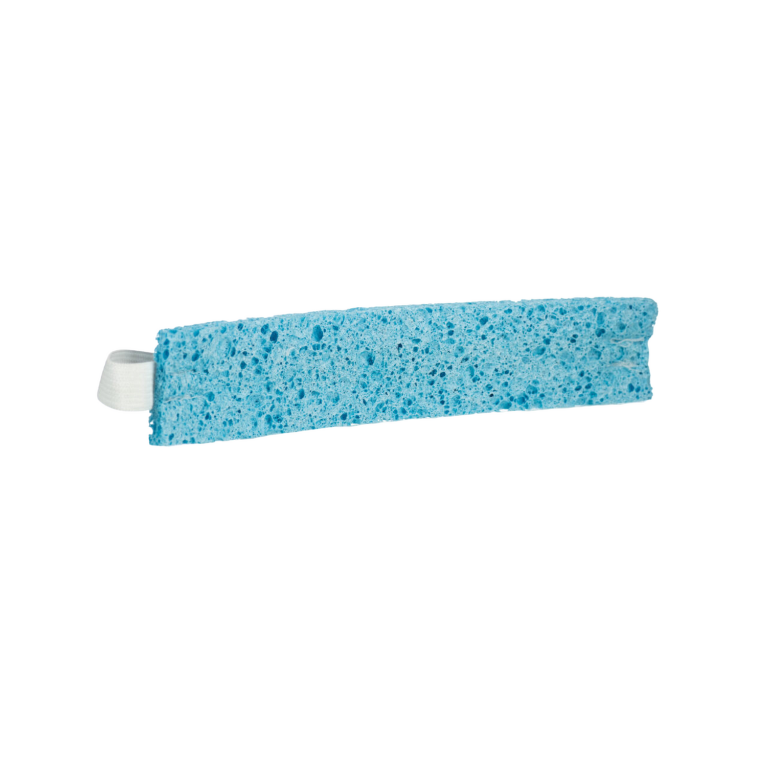 A blue cellulose sponge headband designed to keep sweat away from the eyes and glasses, displayed on a white background.