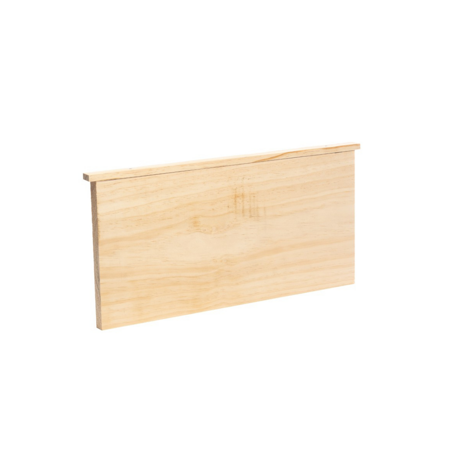 A wooden beehive division board designed to split a brood box into two partitions, displayed on a white background