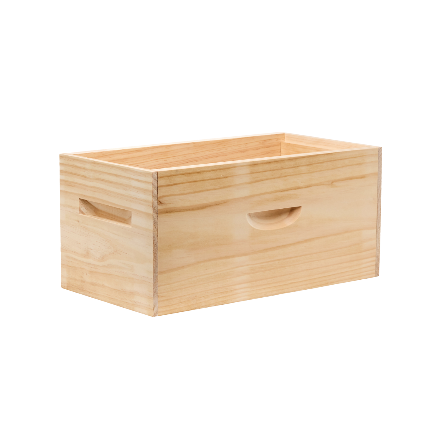 An assembled wooden nuc box with handles on a white background