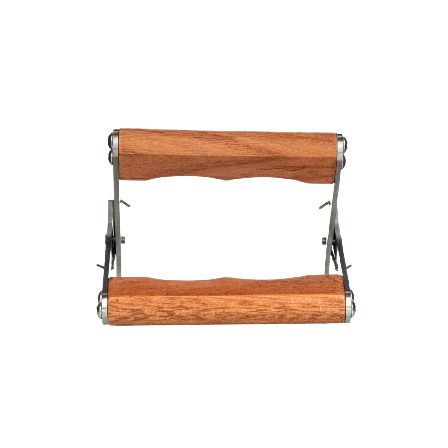 Frame grips with a wooden handle, designed to grip the top bar of the frame, on a white background