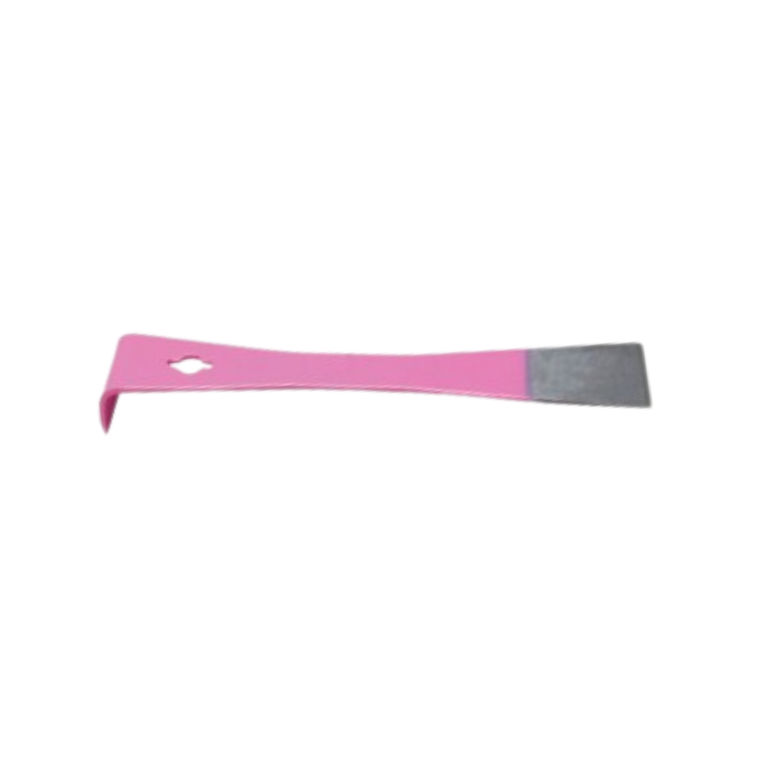 A 9 1/2 inch heavy duty hive tool with a flat end and a curved end, primarily pink in color with a metallic edge.