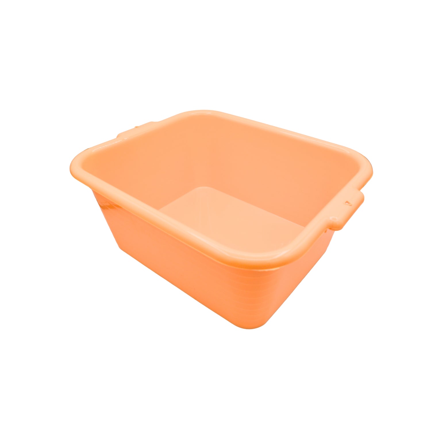 A plastic tub with a rectangular shape, raised rim, and molded side handles, shown on a plain white background.